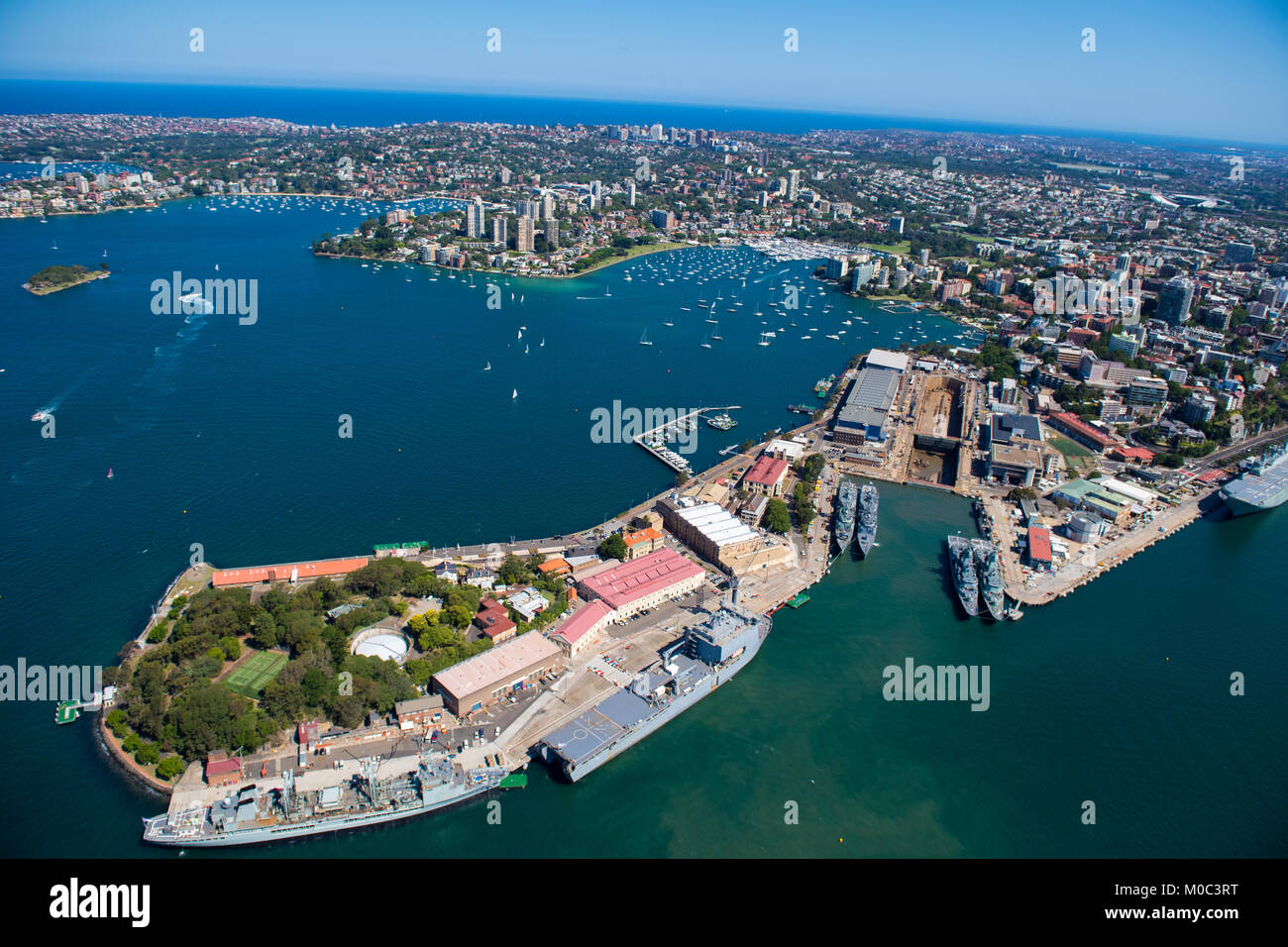 Aerial View Showing Garden Island In Sydney New South Wales Stock