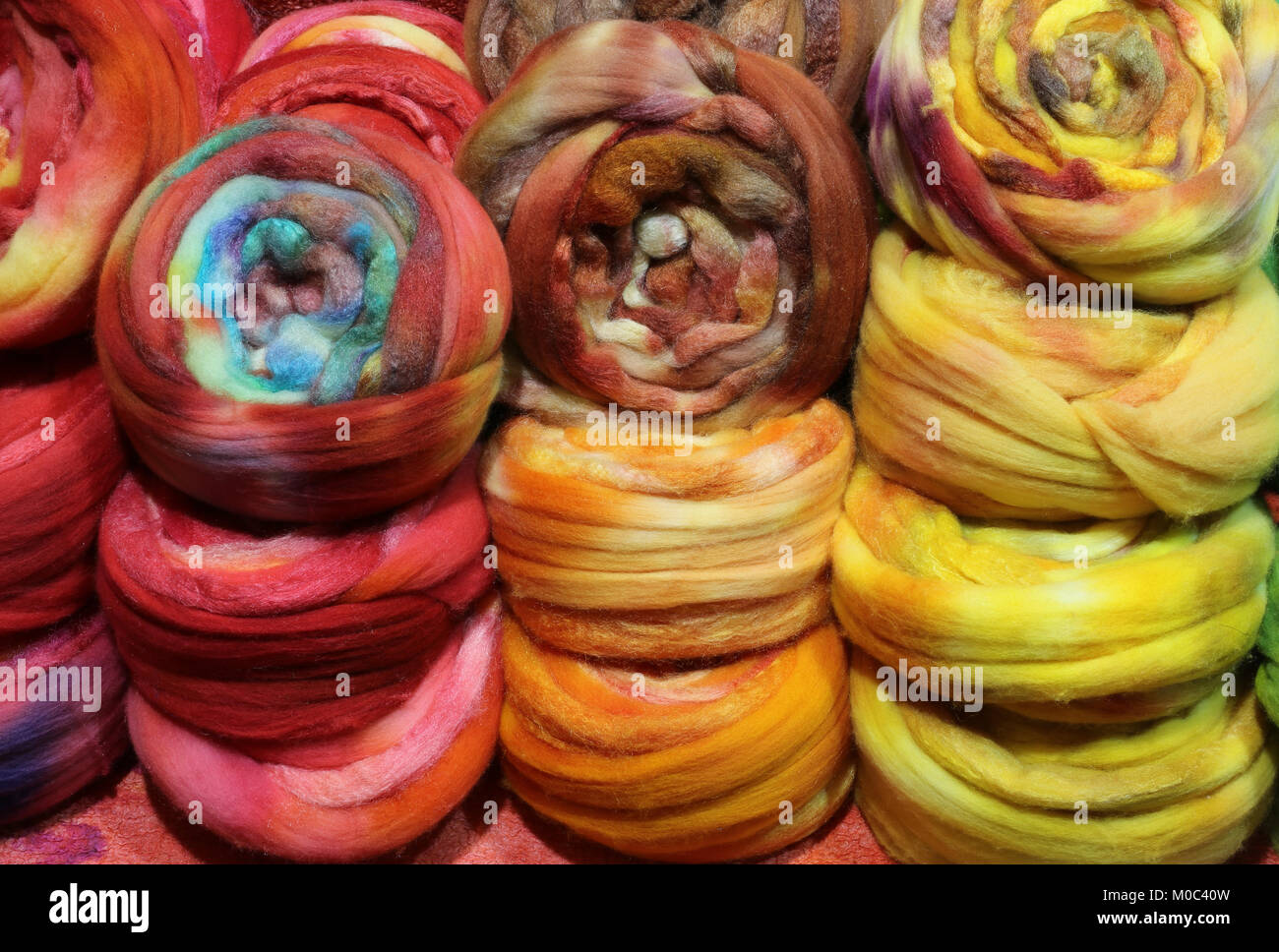colorful backgrounds of many soft wool balls Stock Photo