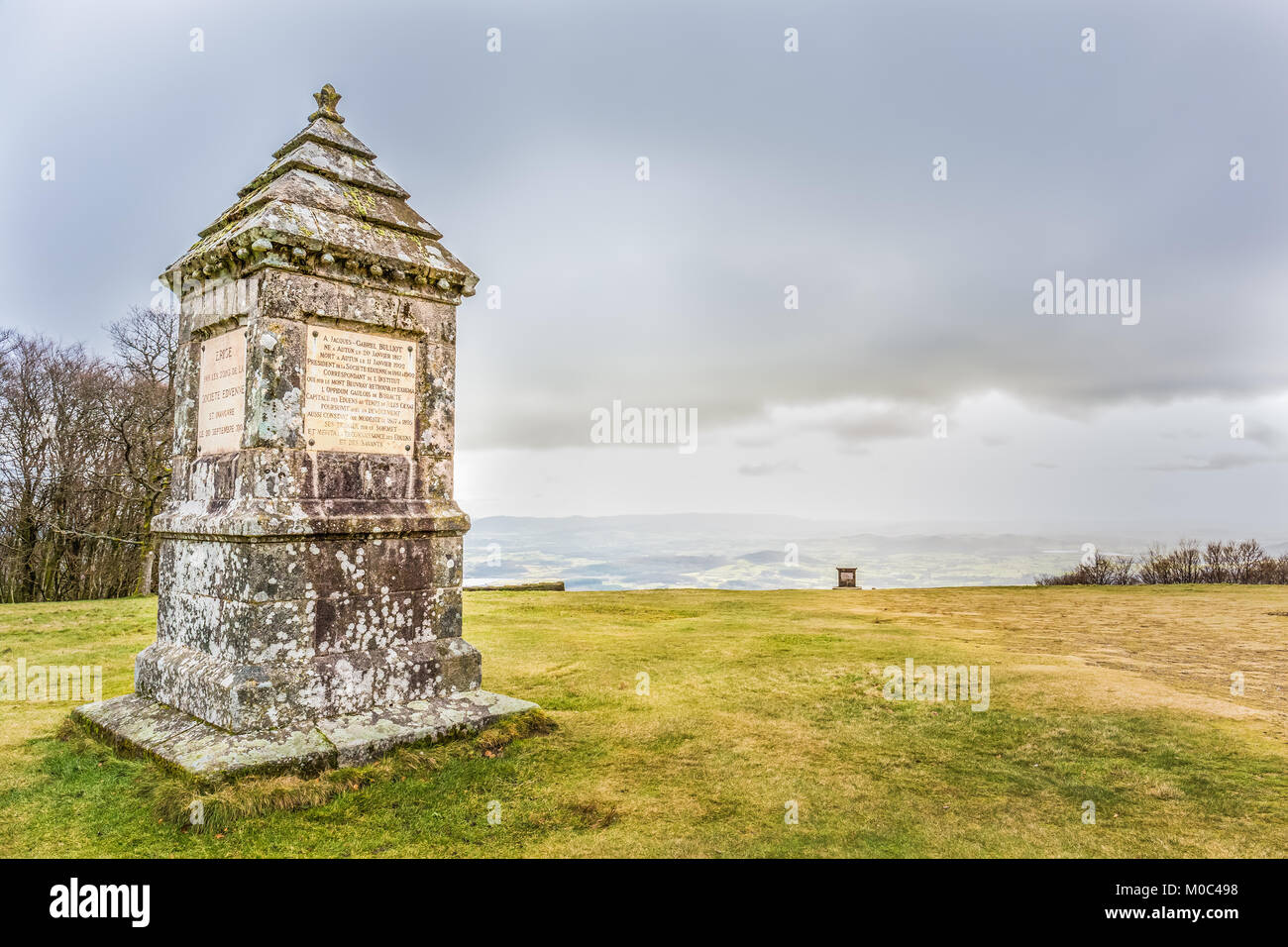 Monument on top of Mont Bouvray  in the French region Morvan on a cloudy winter day Stock Photo