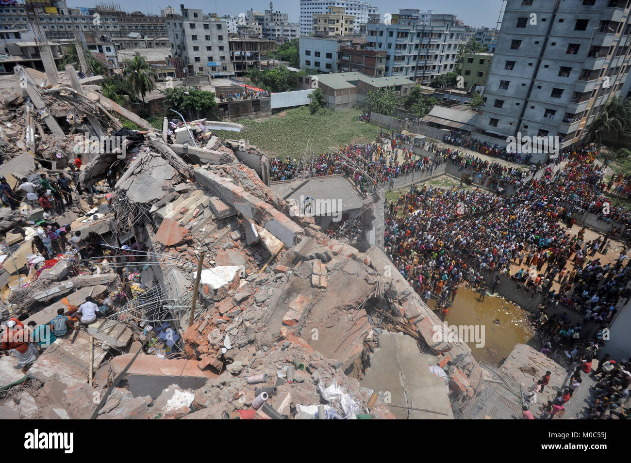 Savar Building DHAKA, BANGLADESH – APRIL 24, 2013: A top view of Rana plaza building ...