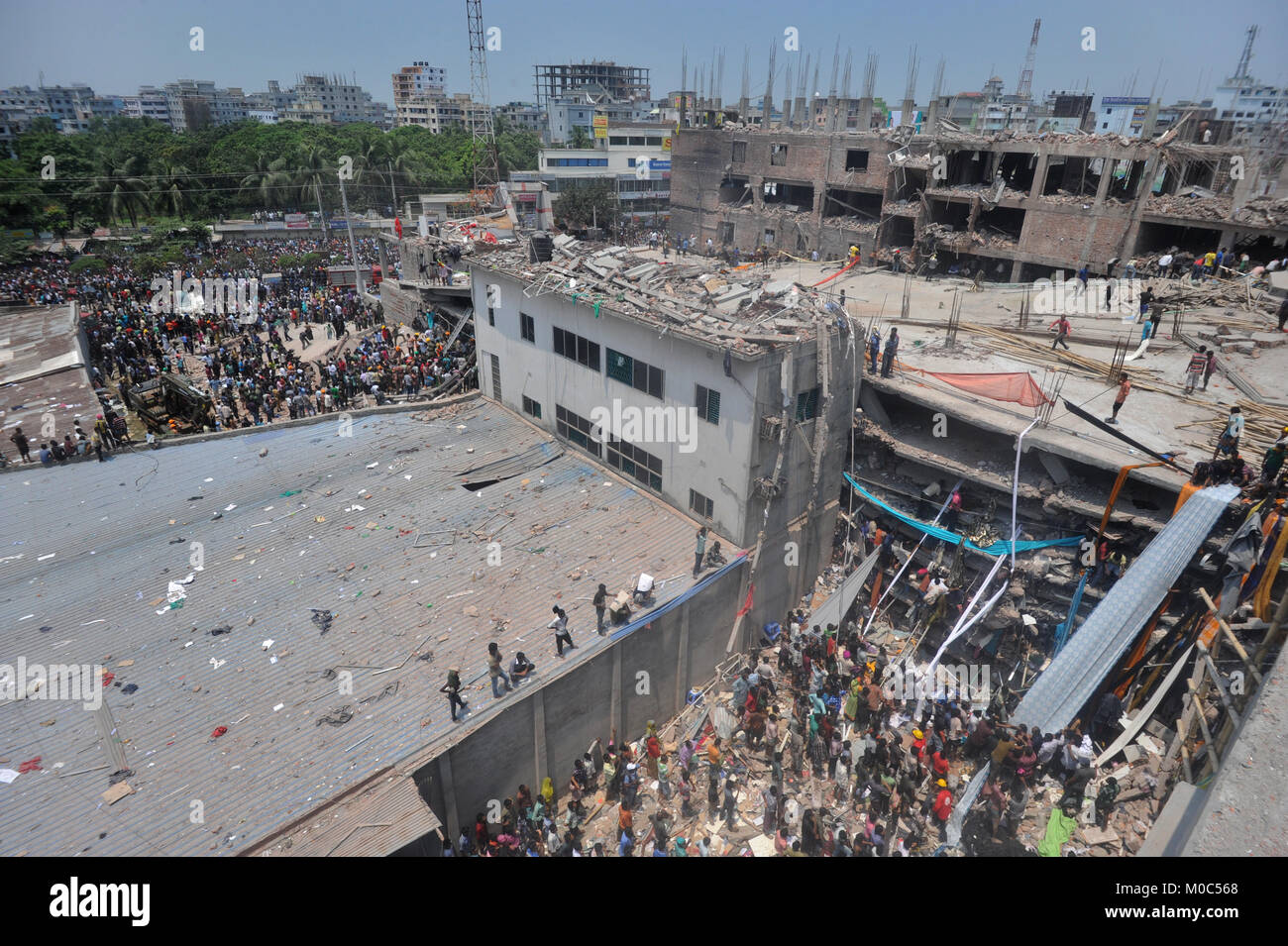 Savar Building DHAKA, BANGLADESH – APRIL 24, 2013: A top view of Rana plaza building ...