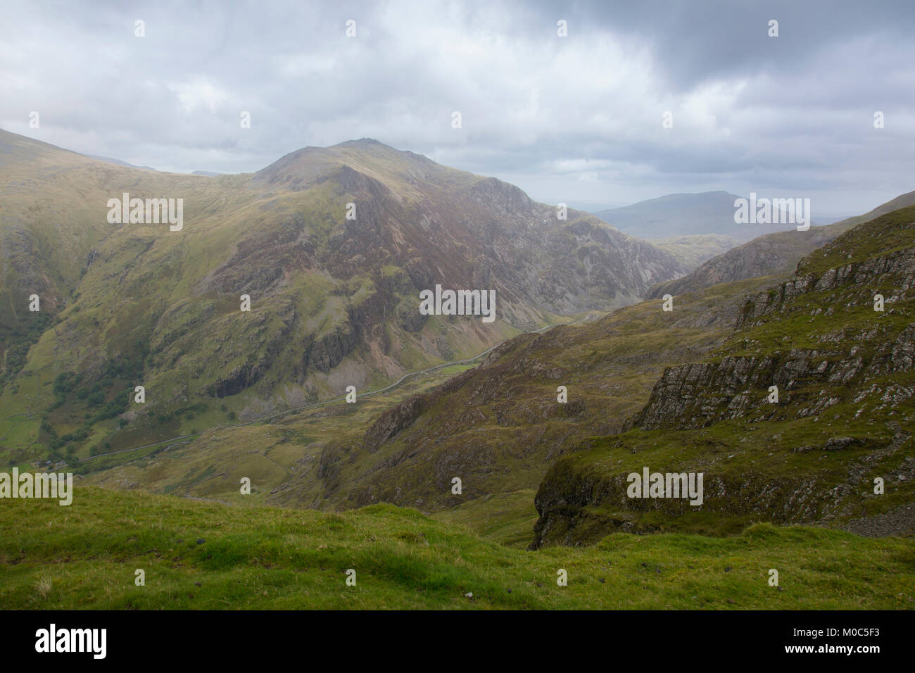 Beautiful view of mountains from the Snowdonia National Park in Wales, Autumn. Stock Photo