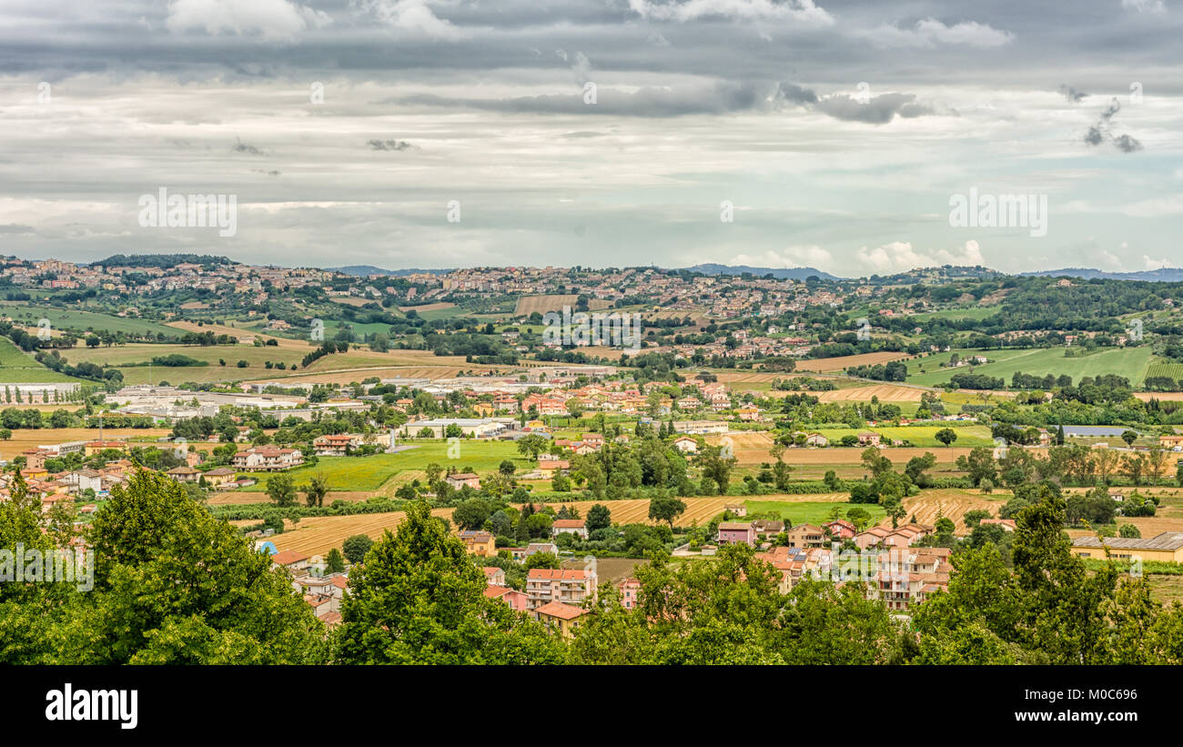 Marches countryside landscape in Italy. View from the terrace of the Sanctuary of the Holy House of Loreto town Stock Photo