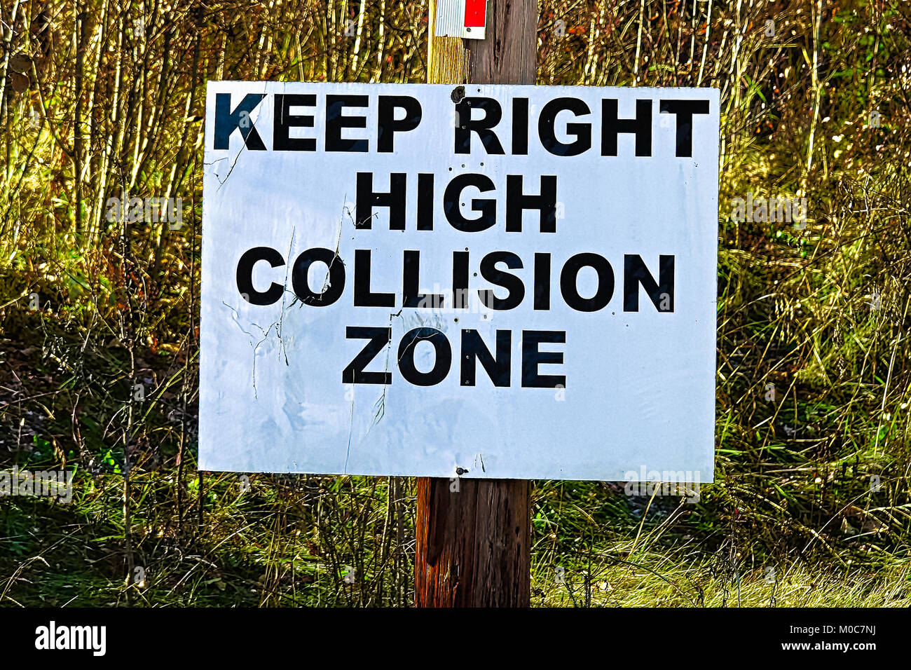 A Keep Right High Collision Zone sign Stock Photo
