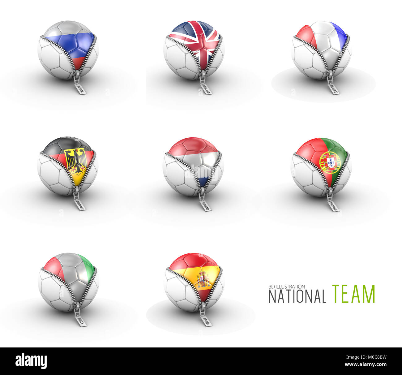 Set of Soccer balls isolated on white background, 3d Illustration Stock ...