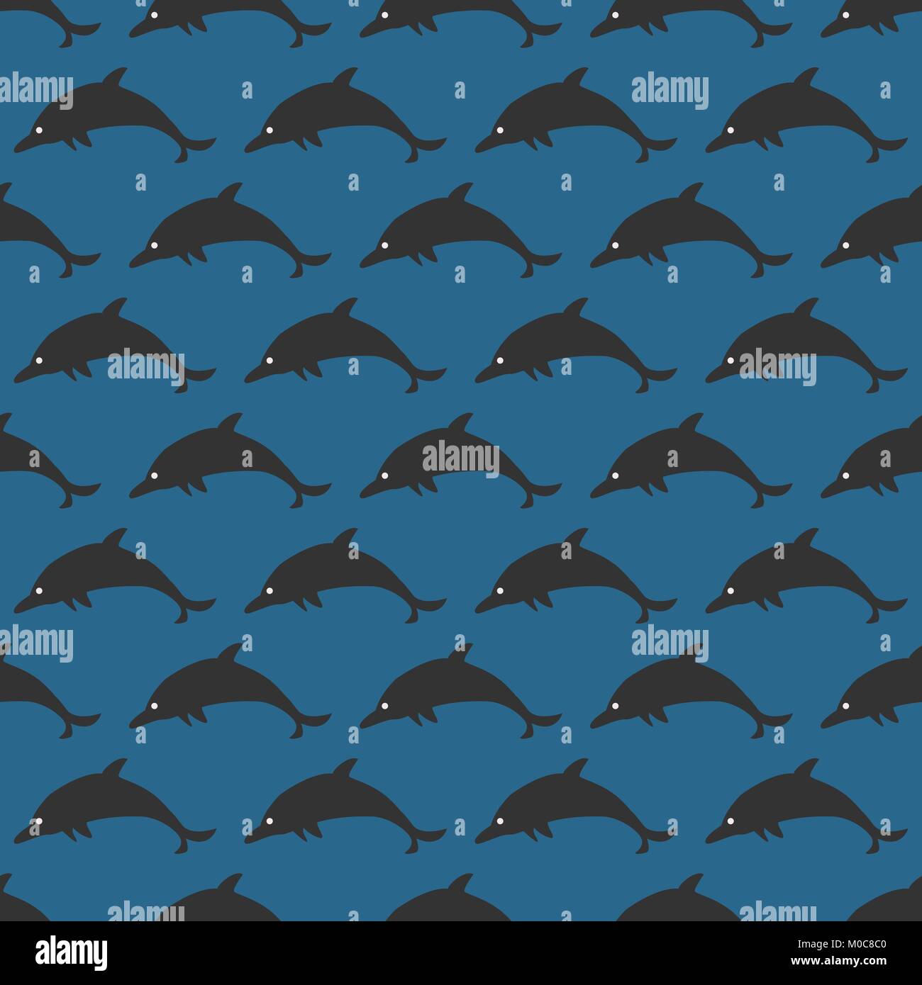 Seamless pattern with black silhouettes of dolphins. Vector ...