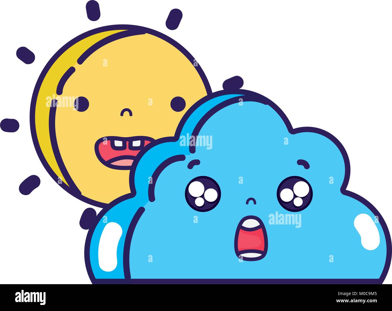 happy sun and surprised cloud kawaii Stock Vector Image & Art - Alamy