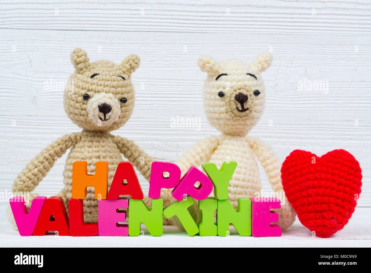Sweet couple teddy bear doll in love with valentine text and red ...