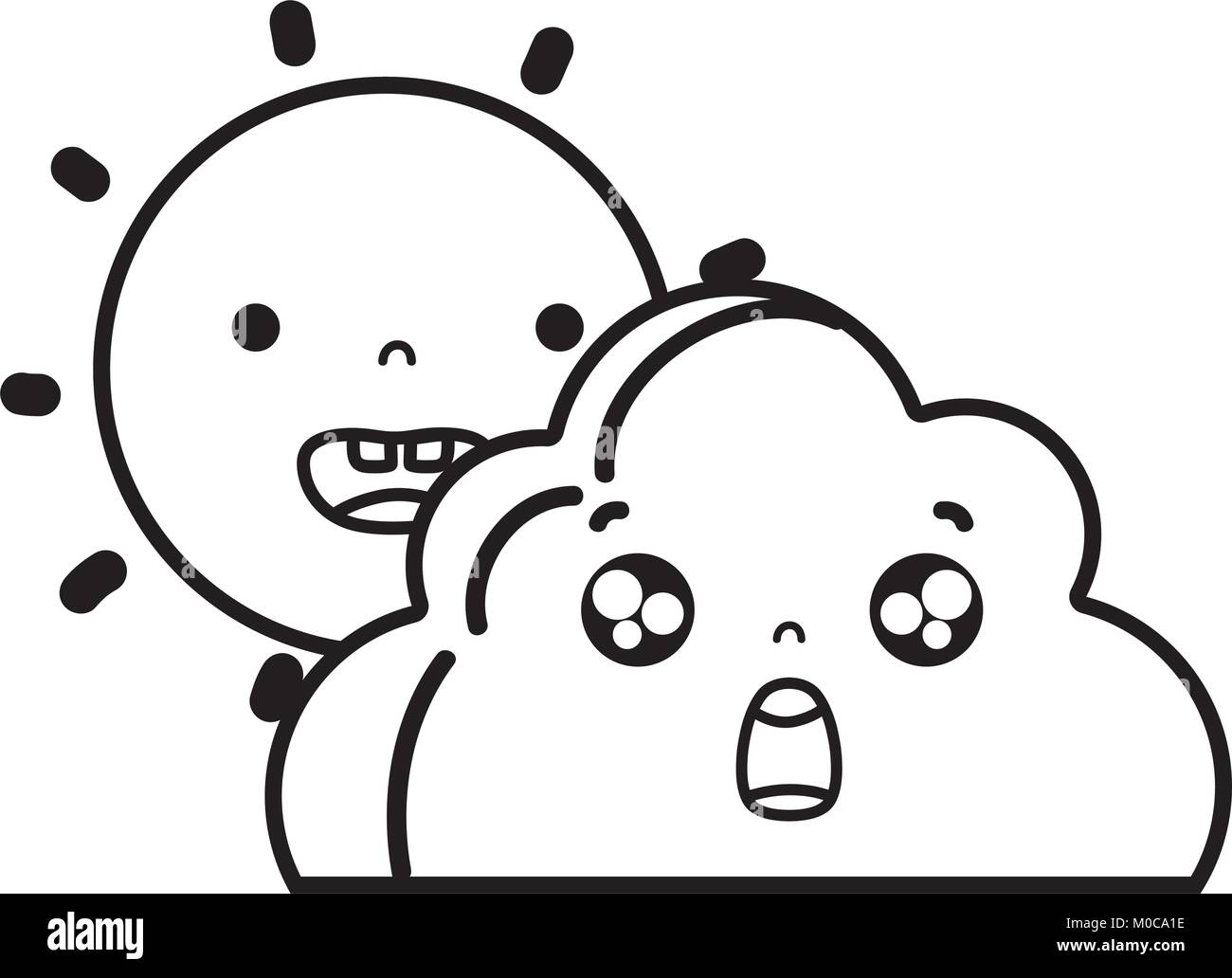 line happy sun and surprised cloud kawaii Stock Vector Image & Art - Alamy