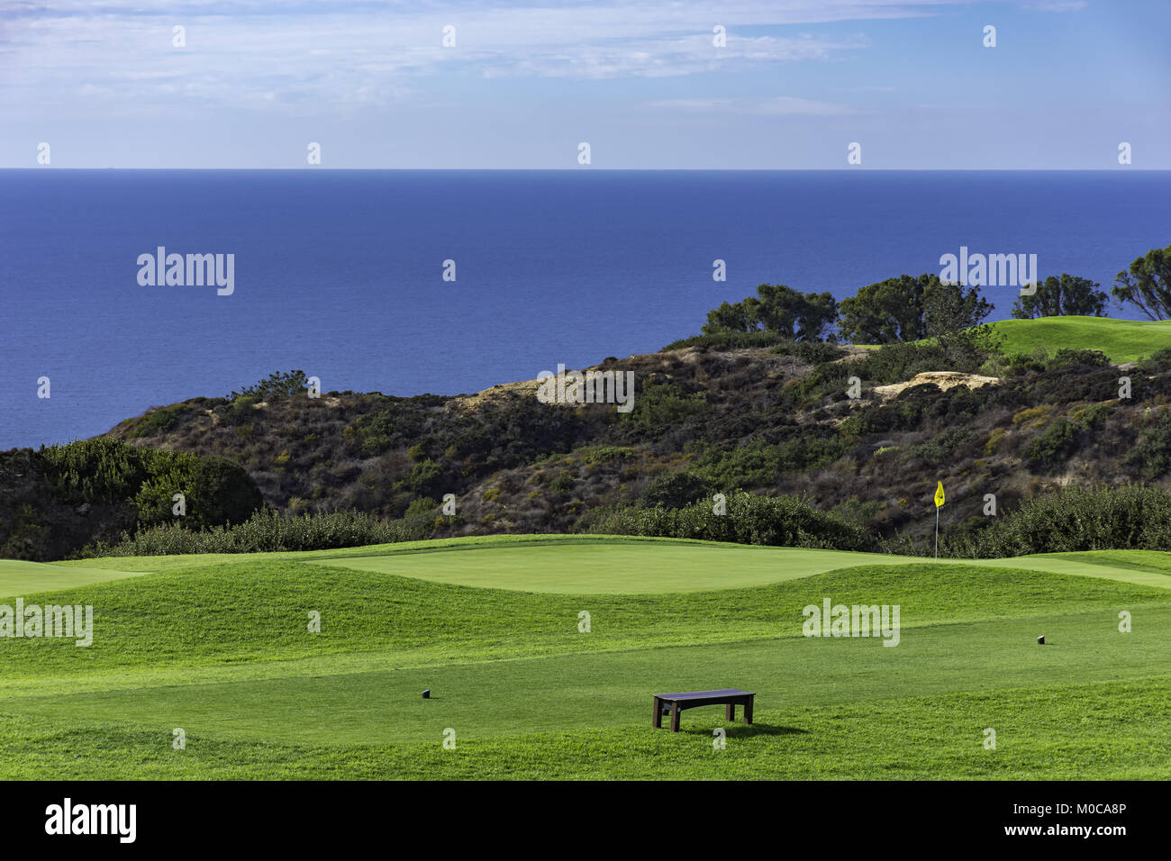 Golf Course at Torrey Pines with Pacific Ocean in the background La Jolla California USA near San Diego Stock Photo