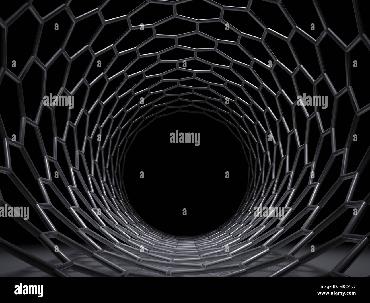 Abstract digital technology background, black tunnel of hexagonal mesh. 3d illustration Stock Photo