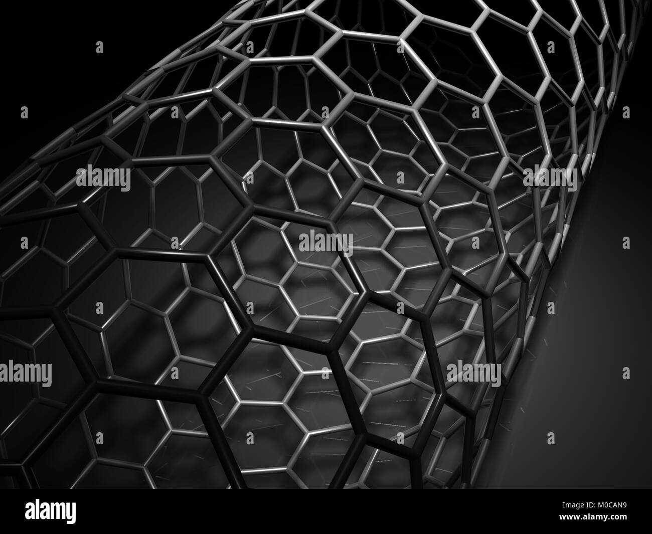 Tube of hexagonal lattice on black background. 3d illustration Stock Photo
