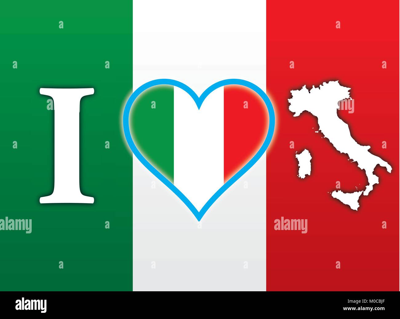 Italy, flag, heart symbol and map, I Love Italy Stock Vector