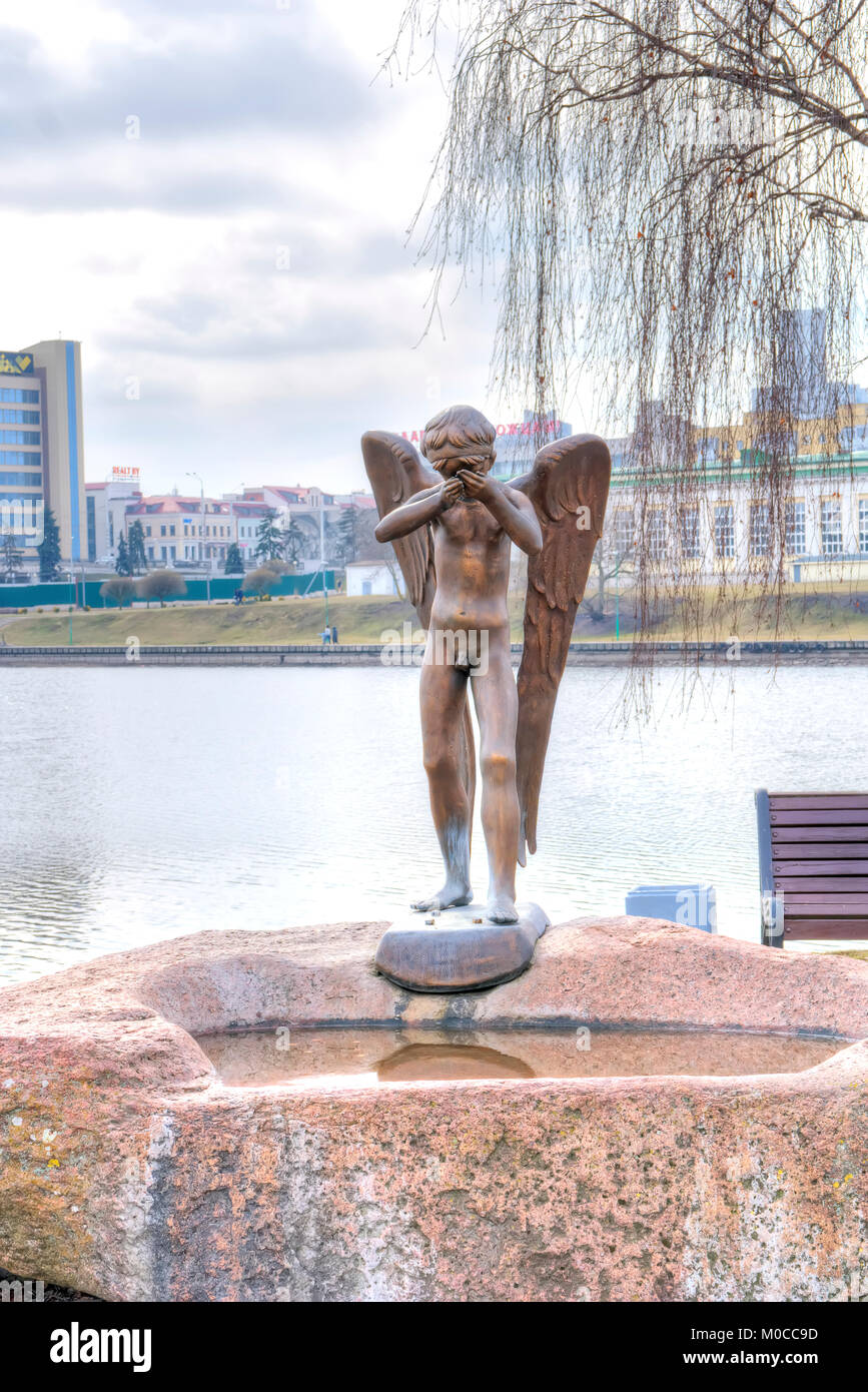 BELORUSSIA, MINSK - March 11.2017: Sculpture Crying angel part of the memorial sanctified  to the Belarusian soldiers-internationalists who died in Af Stock Photo