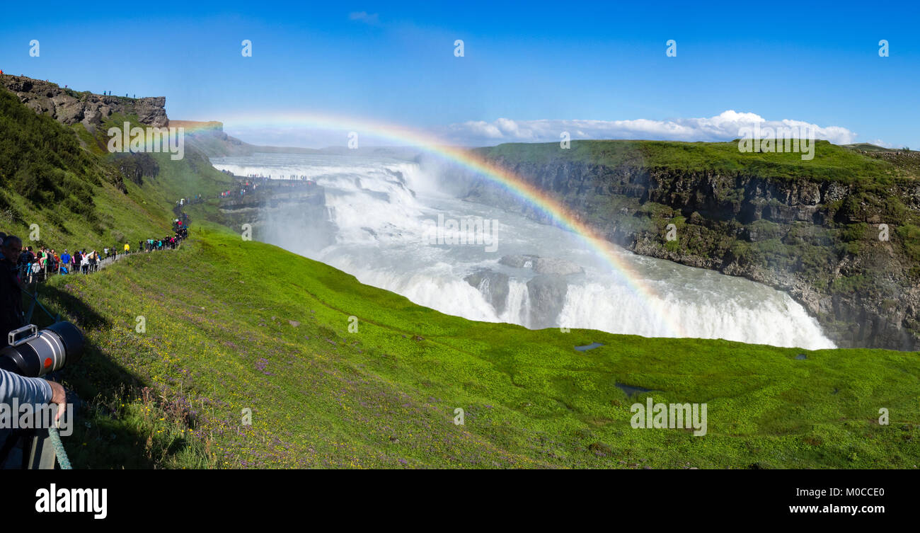 Rainbow Over Gullfoss Waterfall Golden Circle Iceland On Bright rainbow-over-gullfoss-waterfall-golden-circle-iceland-on-bright