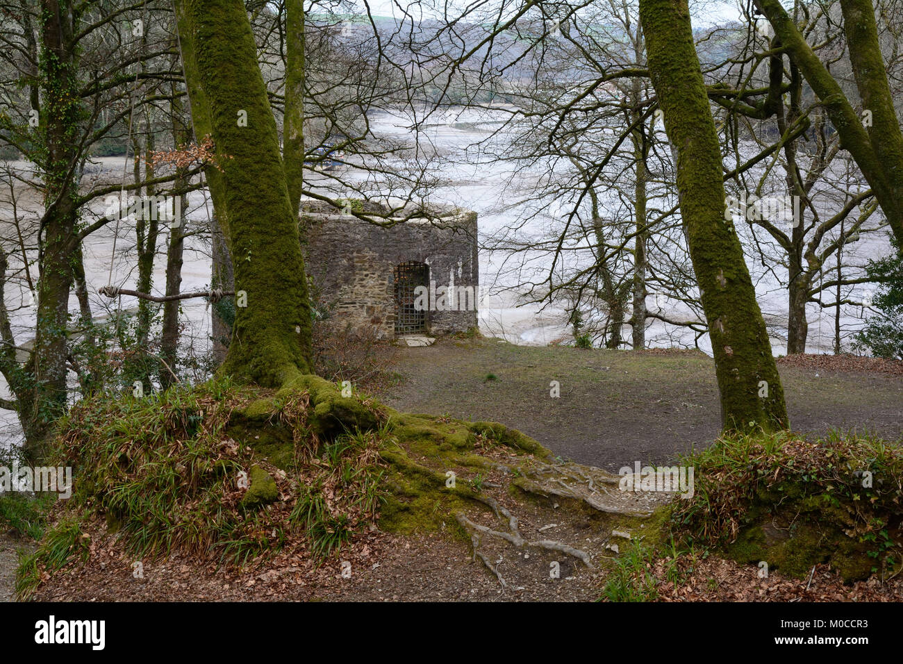 An architectural folly at Sandquay Woods, Old Mill, Dartmouth Devon. Stock Photo