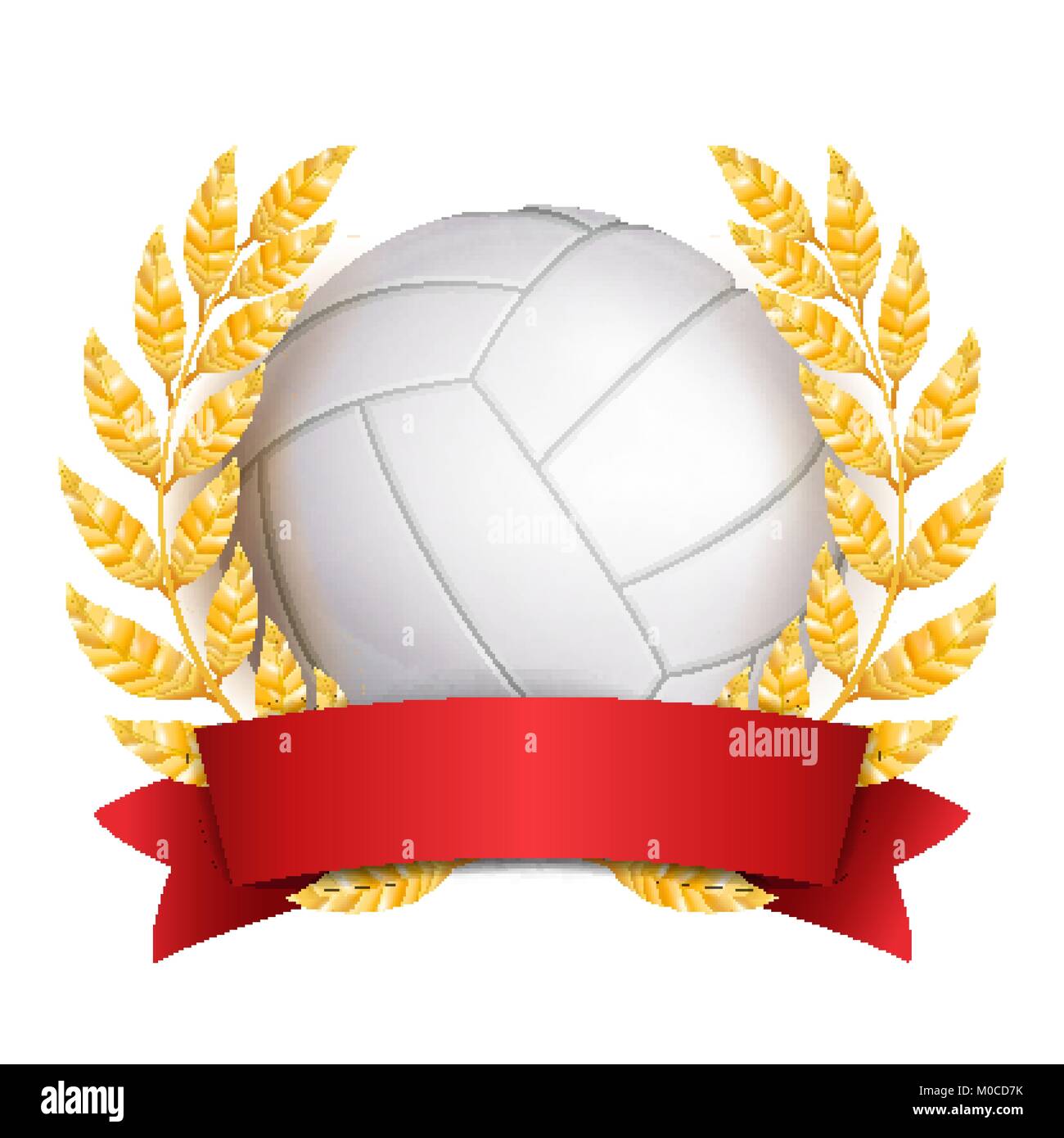 Volleyball Award Vector. Sport Banner Background. White Ball, Red