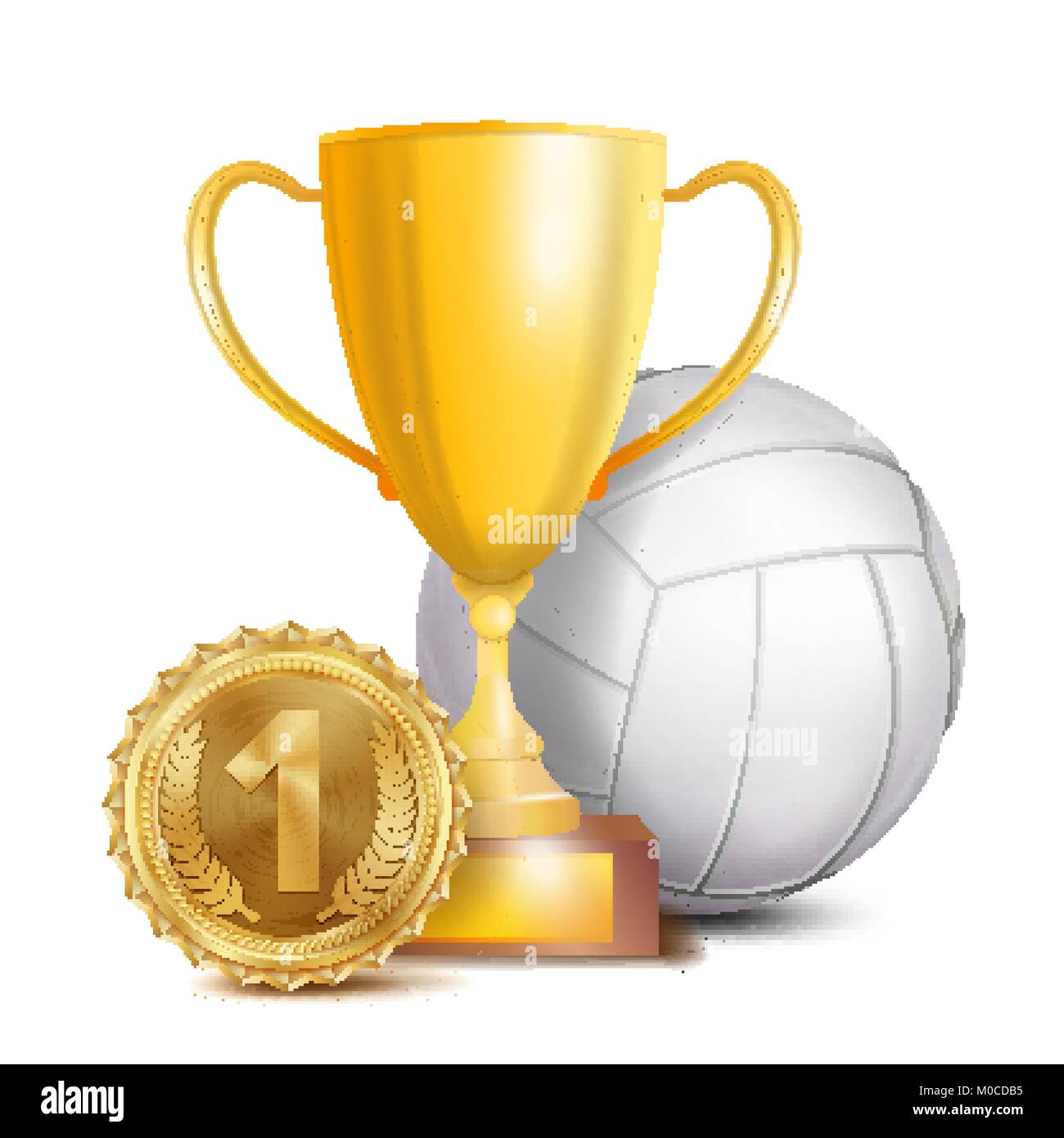 Volleyball Award Vector. Sport Banner Background. White Ball, Gold ...