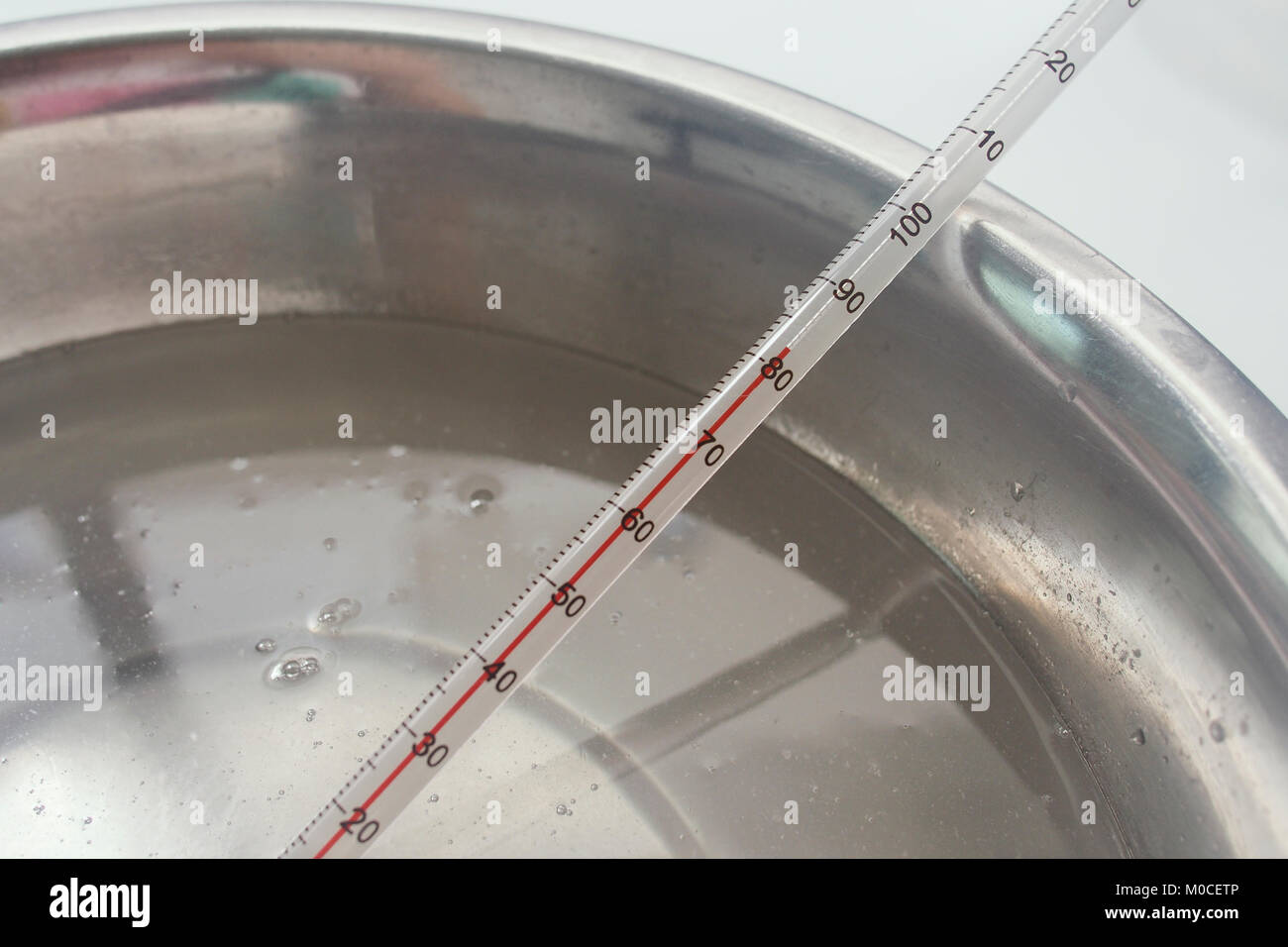 process of handmade soap, measuring lye solution temperature Stock