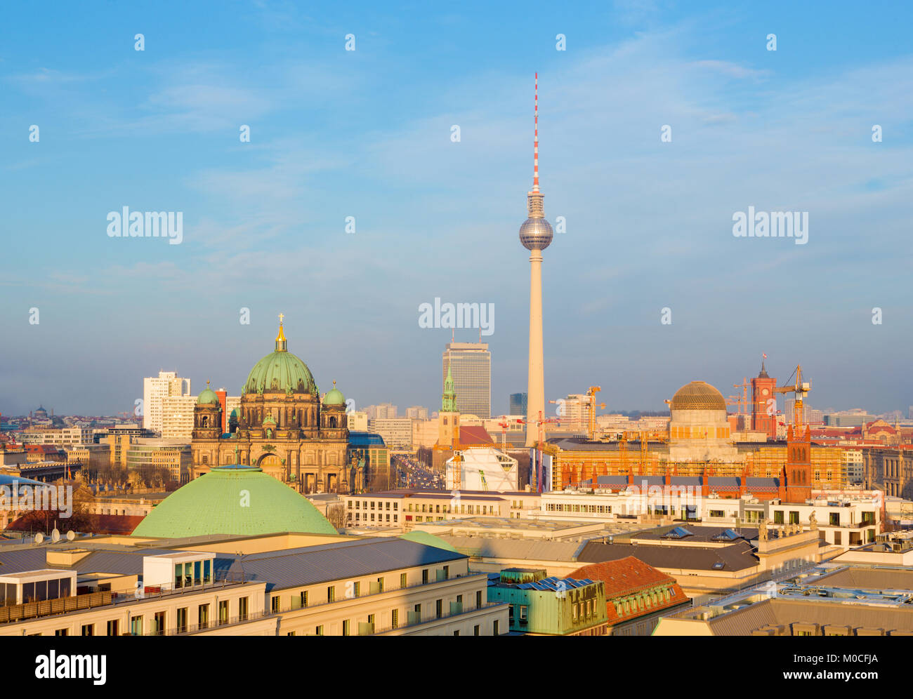Berlin in evening light with the Doma and Fernsehturm. Stock Photo