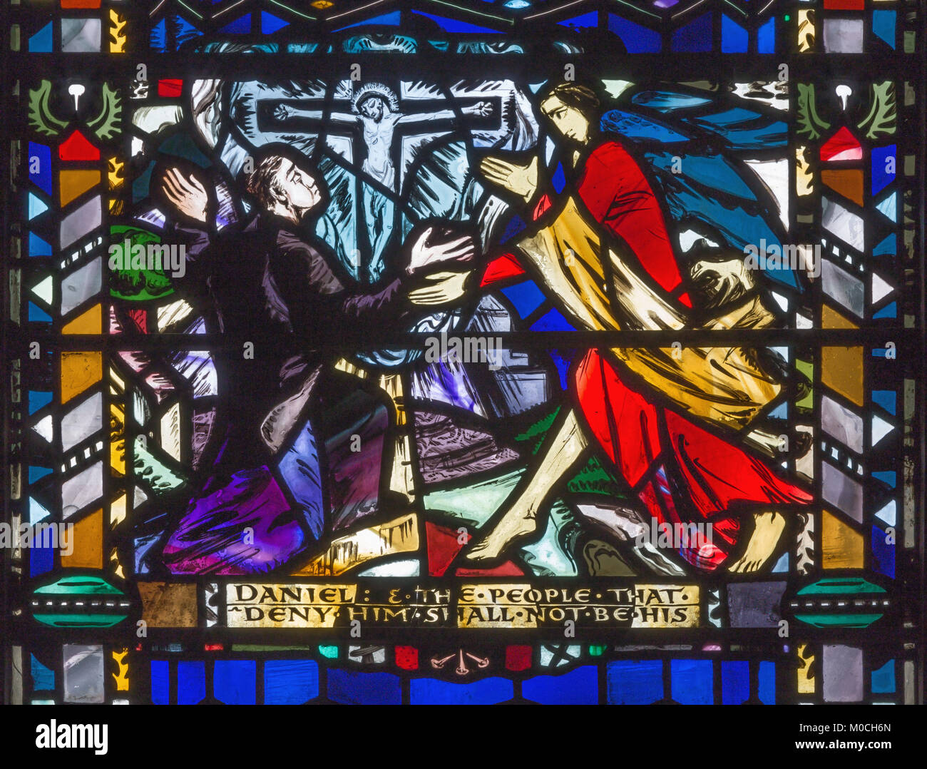 LONDON, GREAT BRITAIN - SEPTEMBER 16, 2017: The messianic prophecy of Daniel on the stained glass in church St Etheldreda by Charles Blakeman Stock Photo