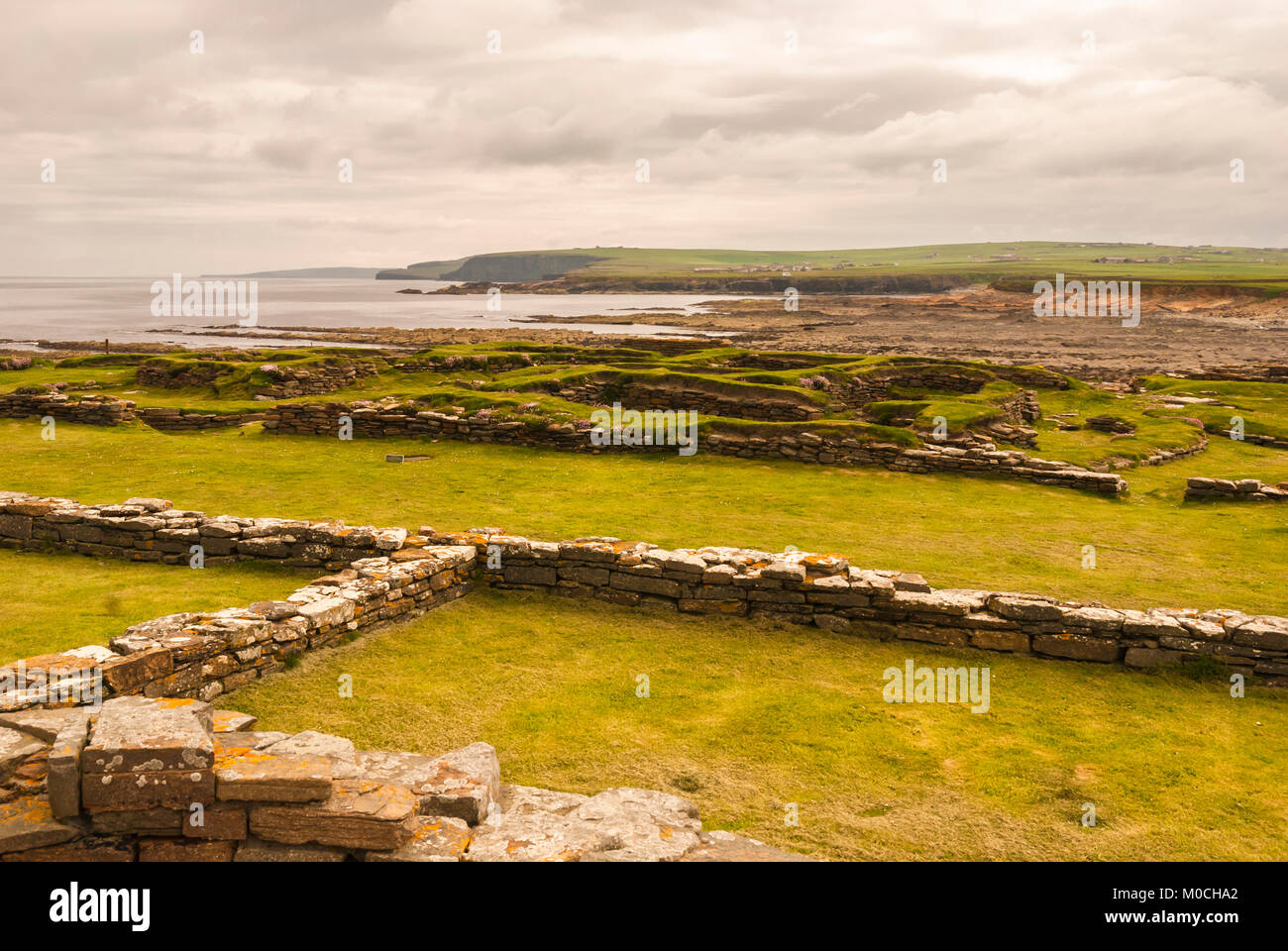 Pictish and Norse settlement remains on the Brough of Birsay, a tidal island off the coast or Orkney, Scotland. 06 June 2010. Stock Photo