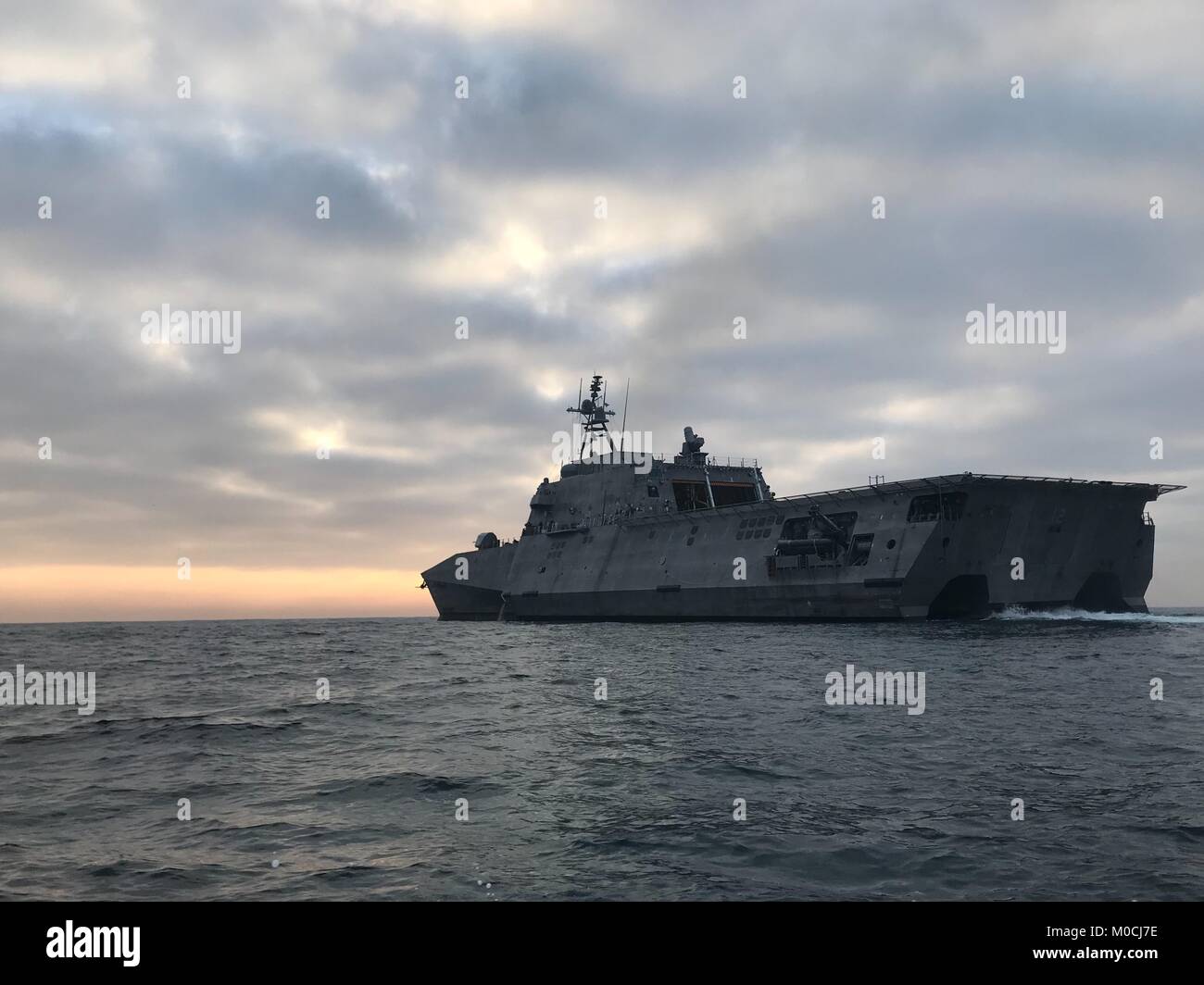 The littoral combat ship the future USS Omaha (LCS 12) transits to its new homeport, Naval Base San Diego. Stock Photo