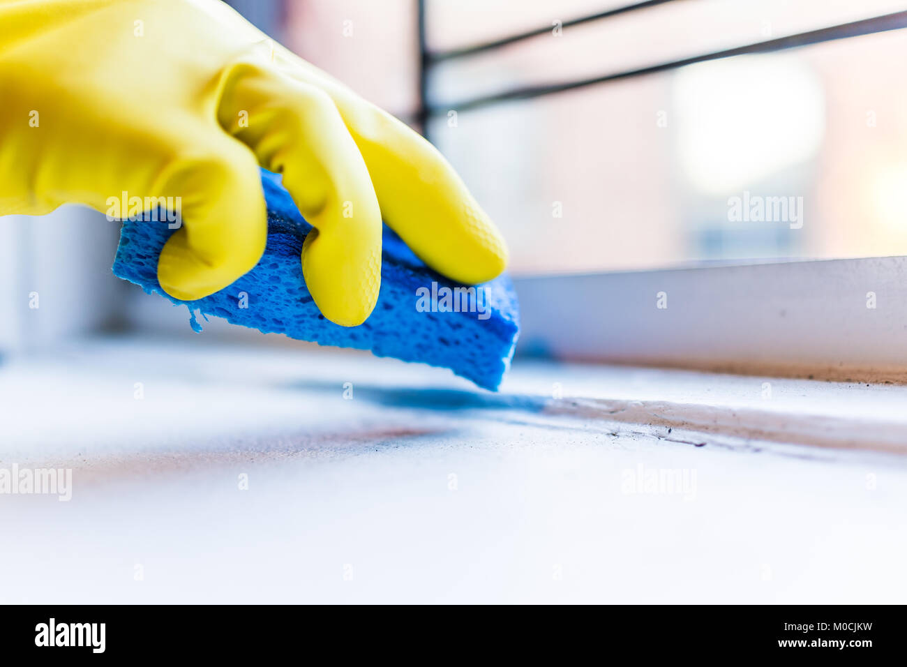 Yellow Rubber Gloves Window Squeegie On Stock Photo 12750907