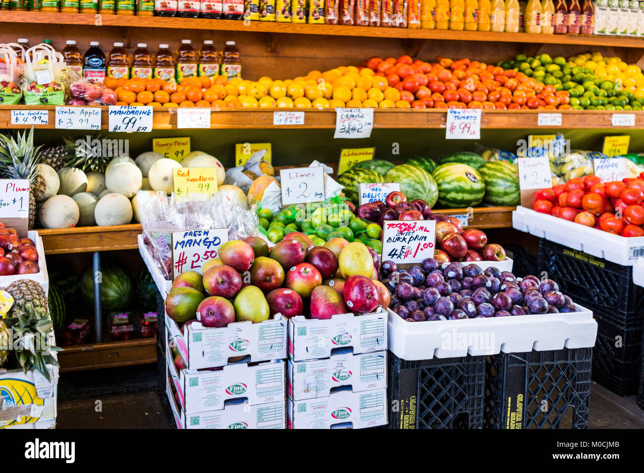 Bronx, USA October 28, 2017 Cheap fruit vegetable stand food display