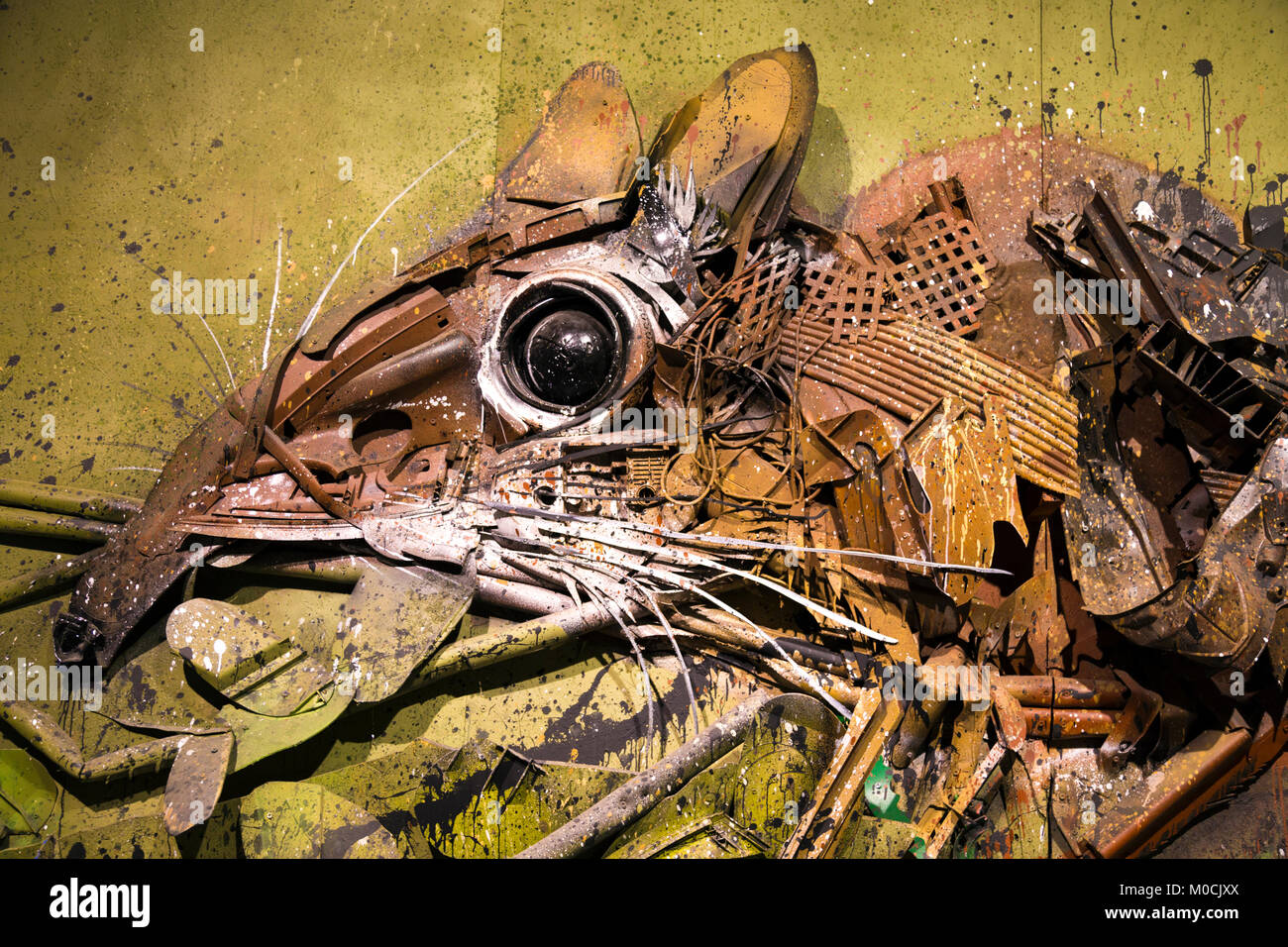 Mixed media artwork of a rat by street artist Bordalo II (2016) at Magic City The Art of the Street exhibition 2017, Stockholm, Sweden Stock Photo