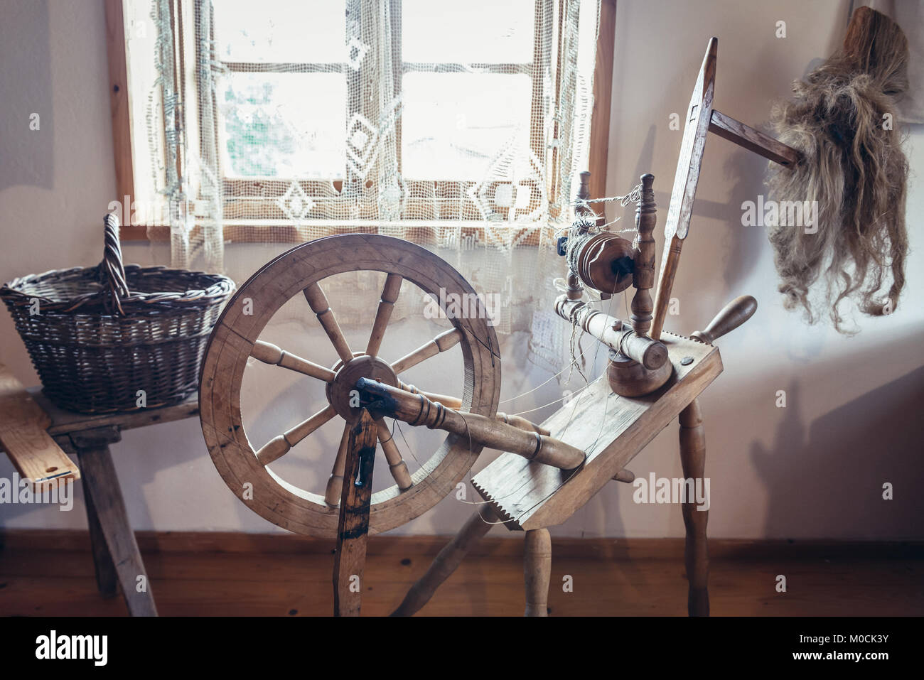 Spinning wheel in Museum of Folk Culture in Wegorzewo town, Warmian