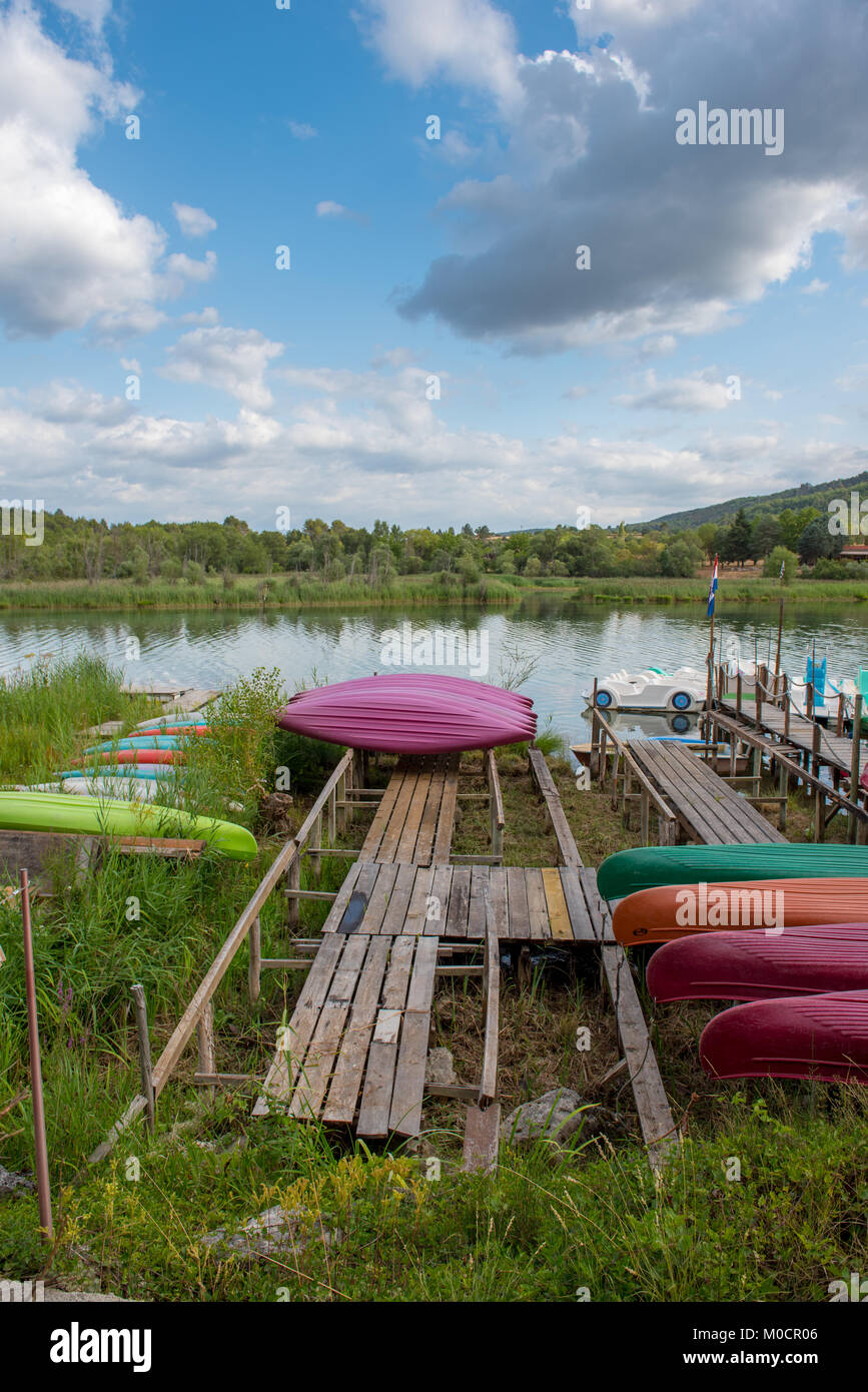Pile of kayak store outdoor and green nature background, France Stock Photo Alamy