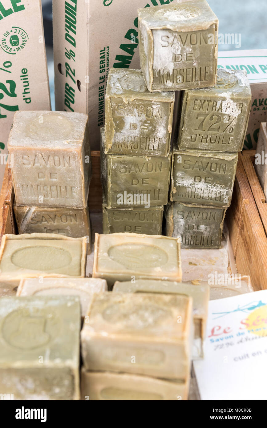 MARSEILLE, FRANCE 28 JULY Pure vegetable soap made in Marseille on