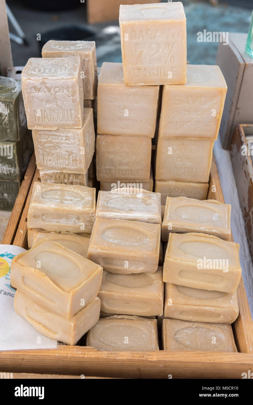 MARSEILLE, FRANCE 28 JULY Pure vegetable soap made in Marseille on