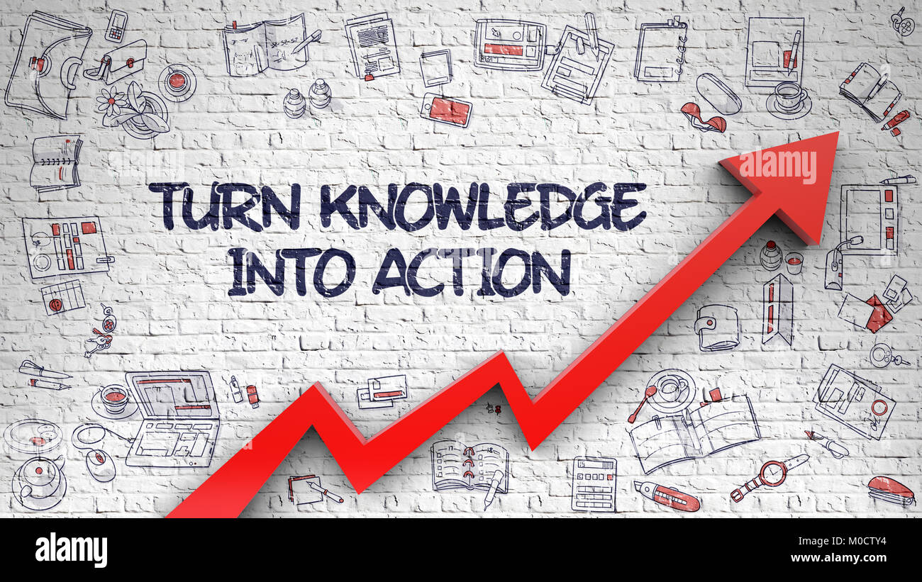 Turn Knowledge Into Action Drawn on Brick Wall.  Stock Photo
