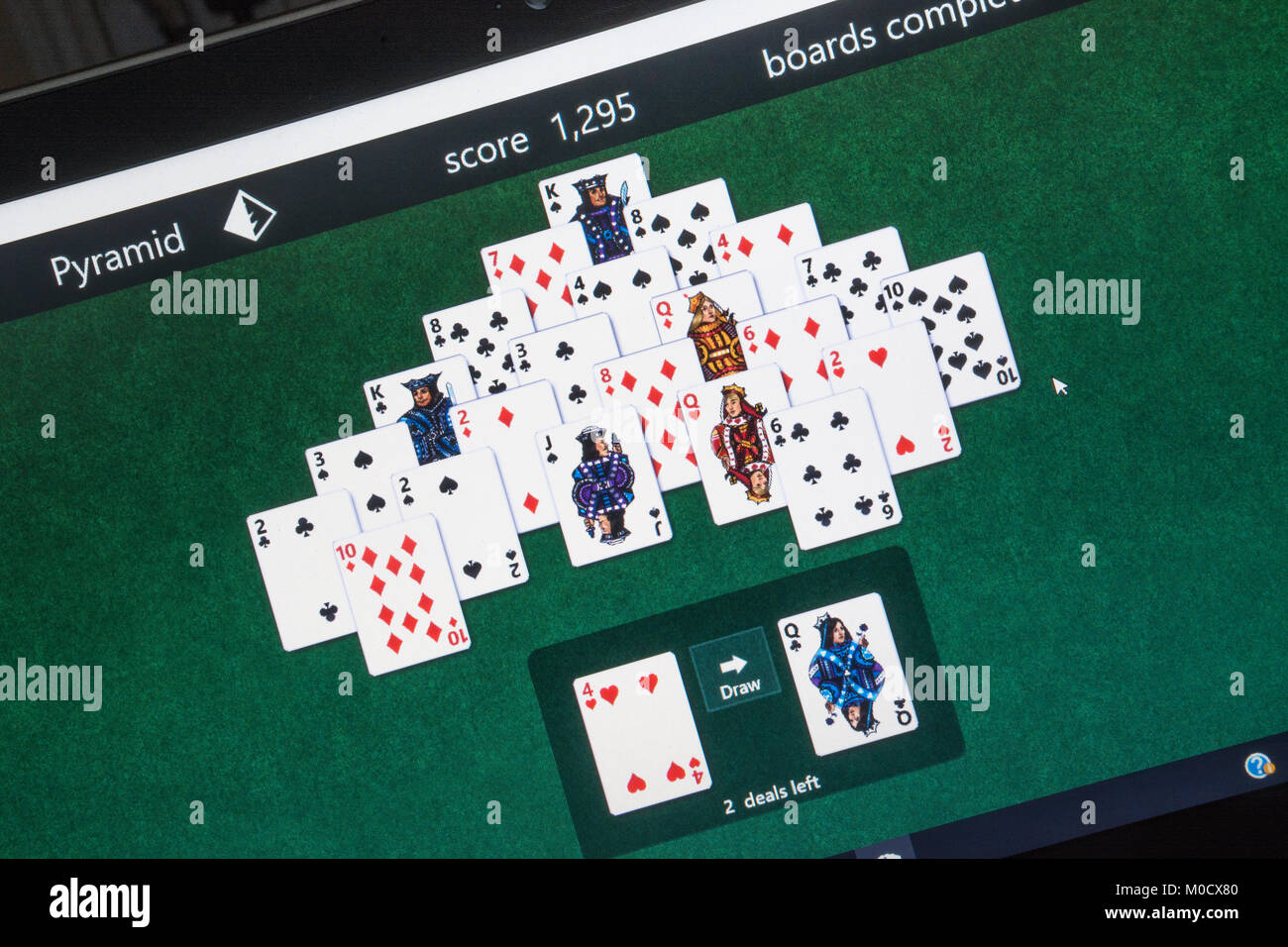 Computer screenshot of Microsoft solitaire game collection - pyramid game in progress Stock Photo