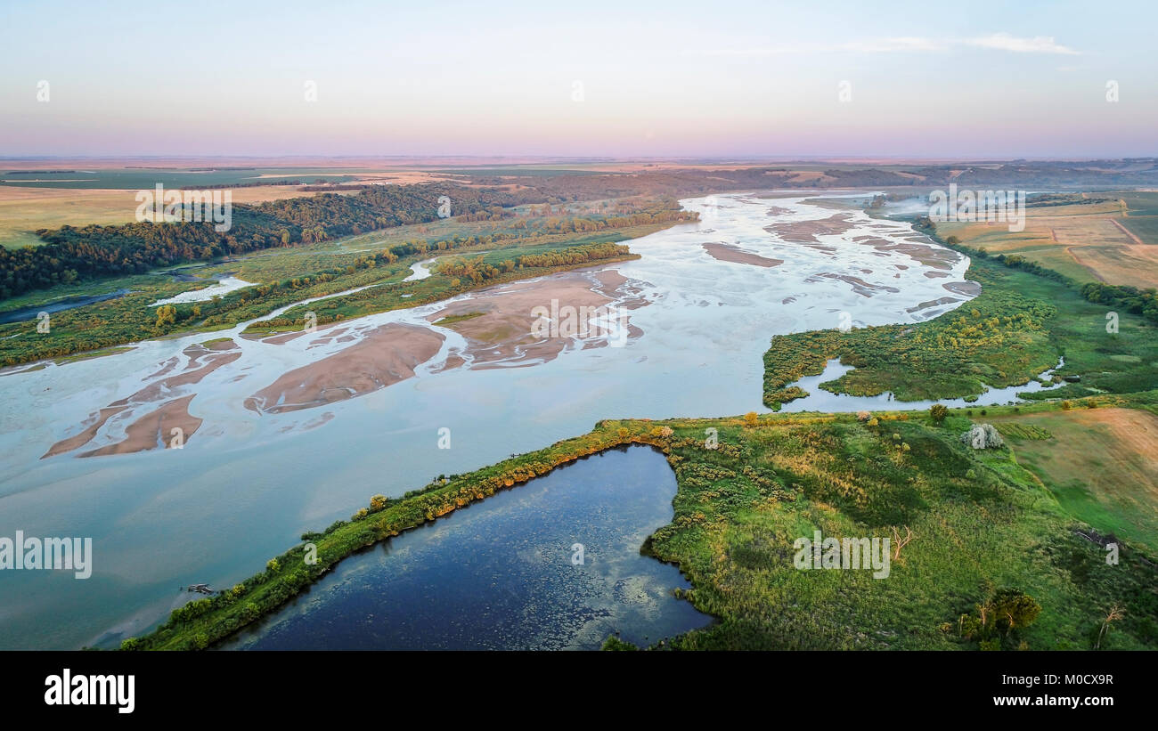 aerial photography view of lower Niobrara RIver in Nebraska Sandhills