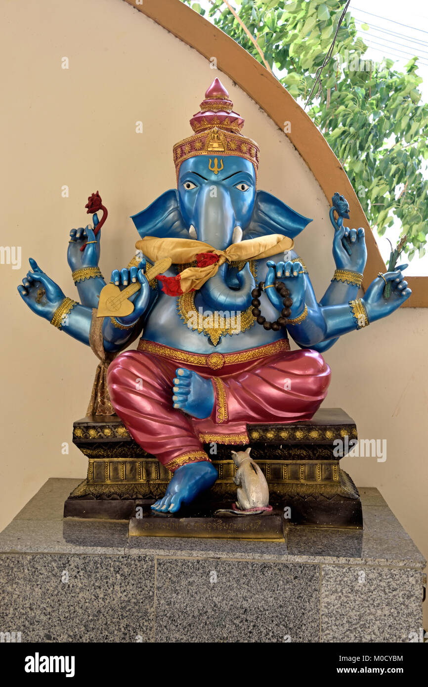 This is Number 8 of 32 miniature Ganesh statues in the circular hall under the large pink elephant building of Wat Phrong Akat temple in Central Thail Stock Photo