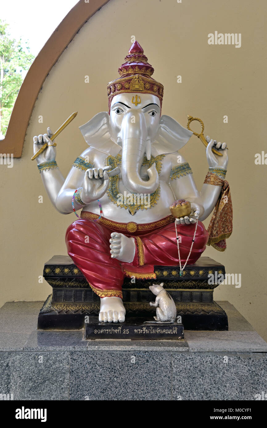 This is Number 25 of 32 miniature Ganesh statues in the circular hall under the large pink elephant building of Wat Phrong Akat temple in Central Thai Stock Photo