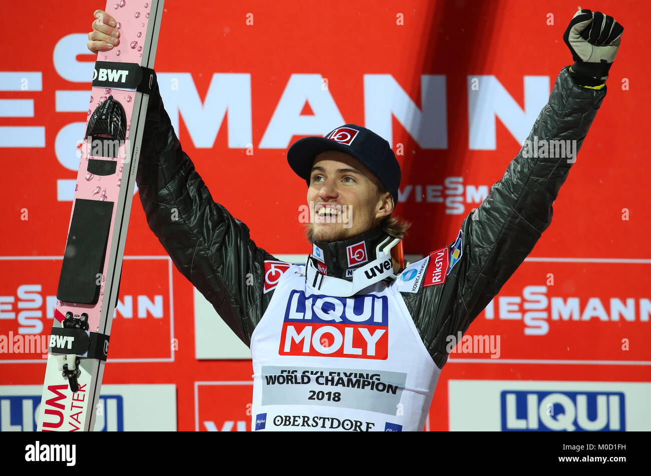 Daniel Andre Tande Of Norway Celebrates His Victory On The Podium At Stock Photo Alamy