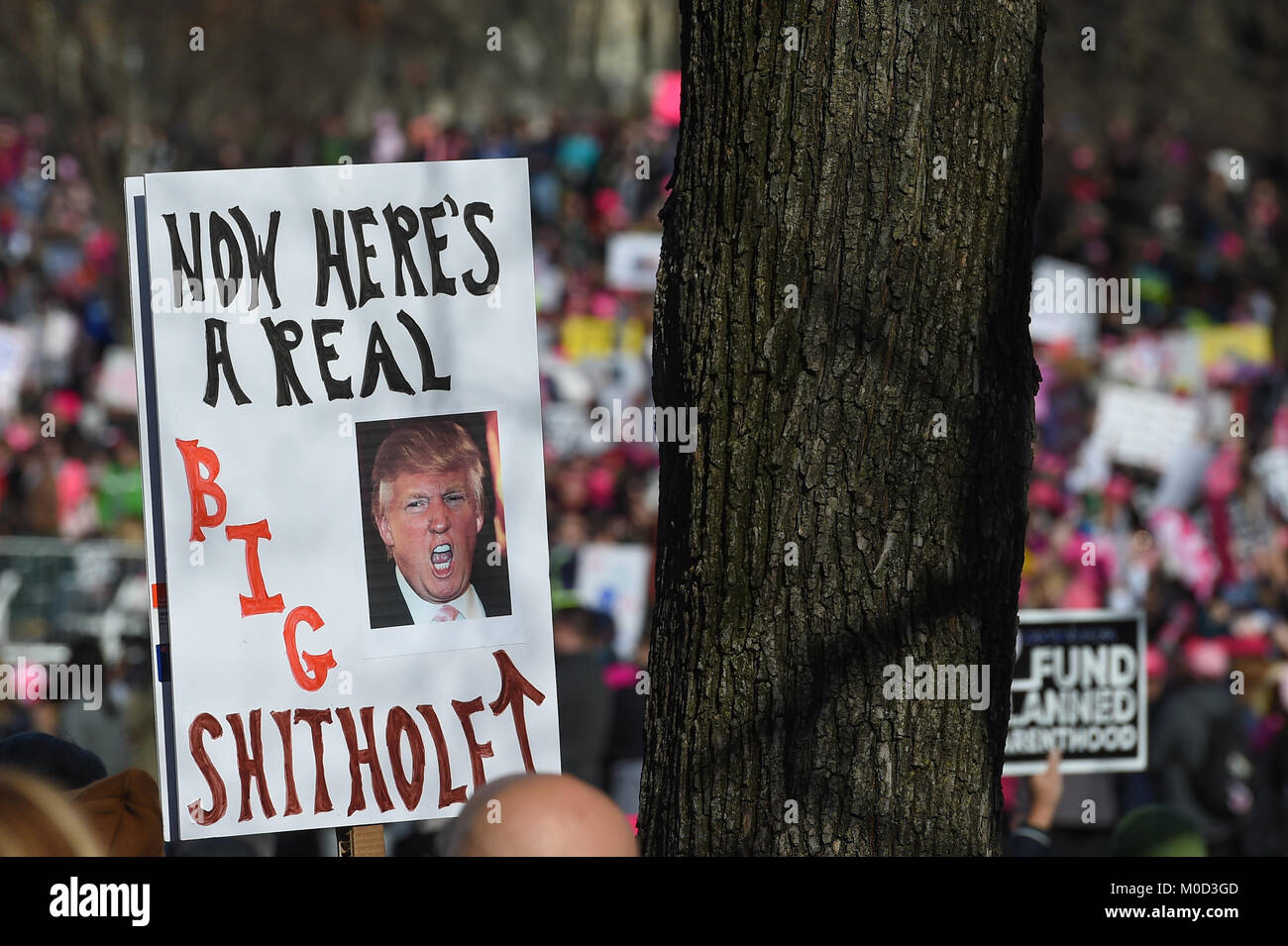 Washington DC, USA. 20th Jan, 2018. Jan. 20th Jan, 2018. A marcher holds their anti-trump sign high during the Women's March around Lincoln Memorial in Washington, DC, on Jan. 20, 2018 in Washington Credit: csm/Alamy Live News Credit: Cal Sport Media/Alamy Live News Stock Photo