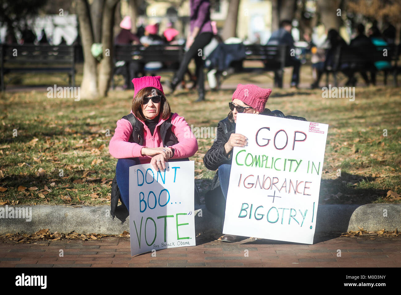 WASHINGTON, DC, USA. 20th January, 2018. Nearly a year after the historic Women's March on Washington, activists gather in the US capital once again to make their voices heard. Protesters marched from the Lincoln Memorial to the White House. Credit: Nicole Glass / Alamy Live News. Stock Photo
