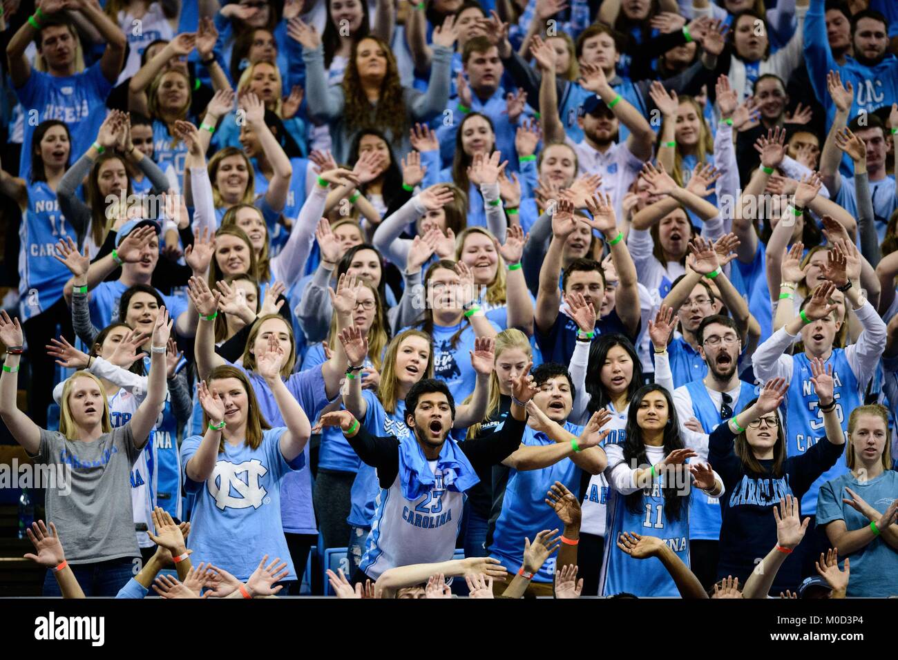 North Carolina, USA. 20th Jan, 2018. The North Carolina students section during a free throw shot during the NCAA College Basketball game between the Georgia Tech Yellow Jackets and the North Carolina Tar Heels at the Dean E. Smith Center on January 20, 2018 in Chapel Hill, North Carolina. Jacob Kupferman/CSM Credit: Cal Sport Media/Alamy Live News Stock Photo