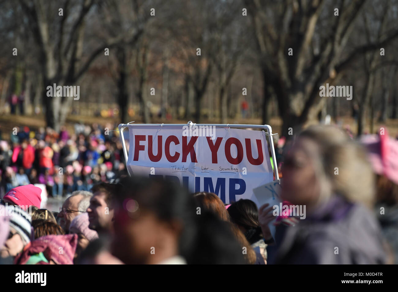 Washington DC, USA. 20th Jan, 2018. Jan. 20th Jan, 2018. A marcher shows their discontent for Trump in a sign during the Women's March around Lincoln Memorial in Washington, DC, on Jan. 20, 2018 in Washington Credit: csm/Alamy Live News Credit: Cal Sport Media/Alamy Live News Stock Photo