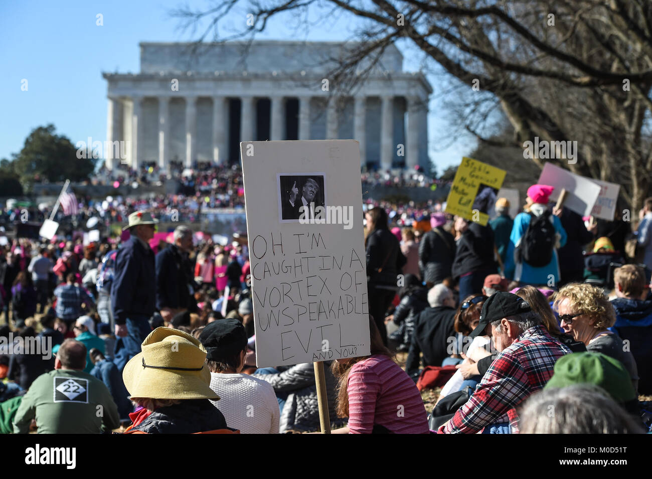 Washington DC, USA. 20th Jan, 2018. Jan. 20th Jan, 2018. A protestor holds a sign during the Women's March around Lincoln Memorial in Washington, DC, on Jan. 20, 2018 in Washington Credit: csm/Alamy Live News Credit: Cal Sport Media/Alamy Live News Stock Photo