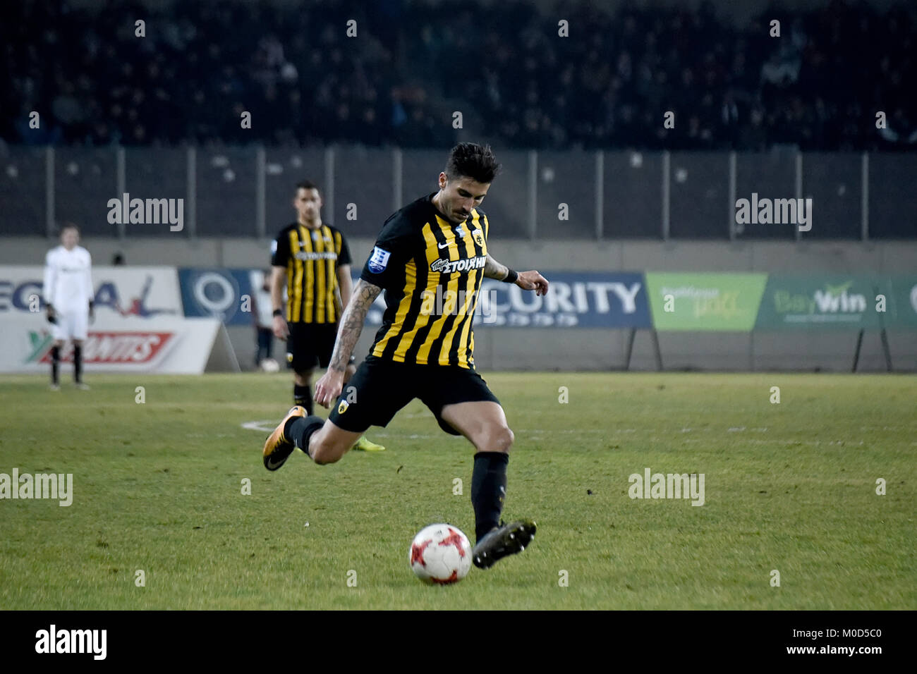 Larissa, Greece. 20th Jan, 2018. AEK FC midfielder Panagiotis Kone in action, during a Greek Superleague soccer match at the Greek city of Larissa between AEL FC and AEK FC. The result of the match was 0-0. Credit: Giannis Papanikos/ZUMA Wire/Alamy Live News Stock Photo