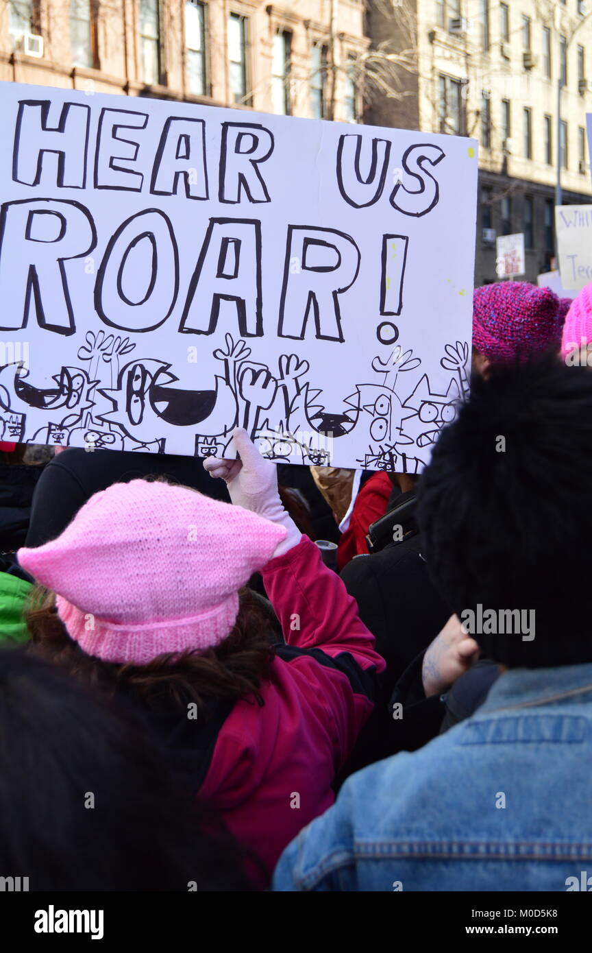 New York, NY, USA January 20, 2018 Hundreds of thousands take to the streets to participate in the Women's March in New York City Credit: James Kirkikis/Alamy Live News Stock Photo