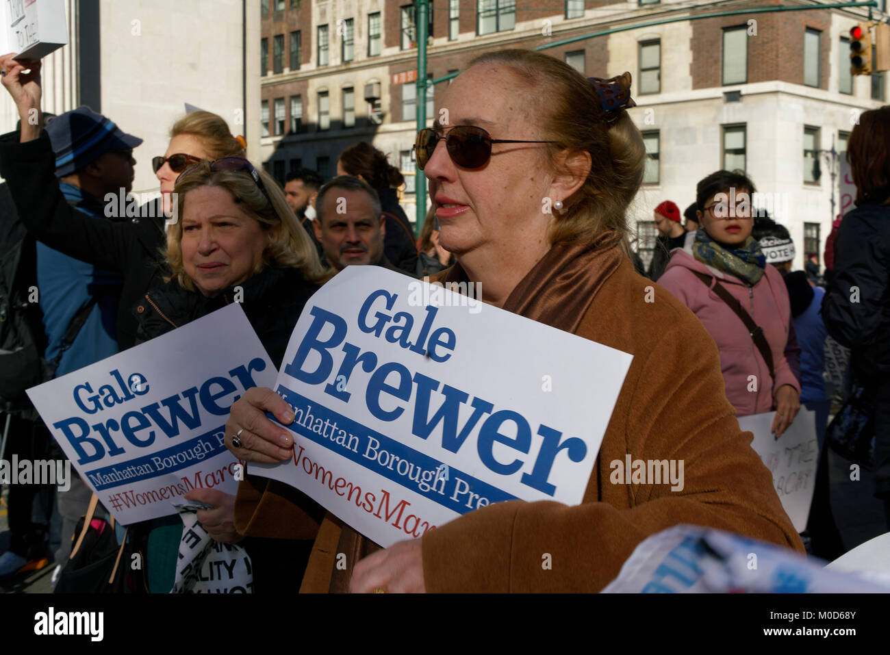 New York, NY, USA, 20 Jan., 2018: Manhattan Borough President Gale A. Brewer was among an estimated 120,000 people, mostly women, who marched through Manhattan to protest Trump’s presidency and the policies of the Republican-controlled Congress. (© Terese Loeb Kreuzer/Alamy) Stock Photo