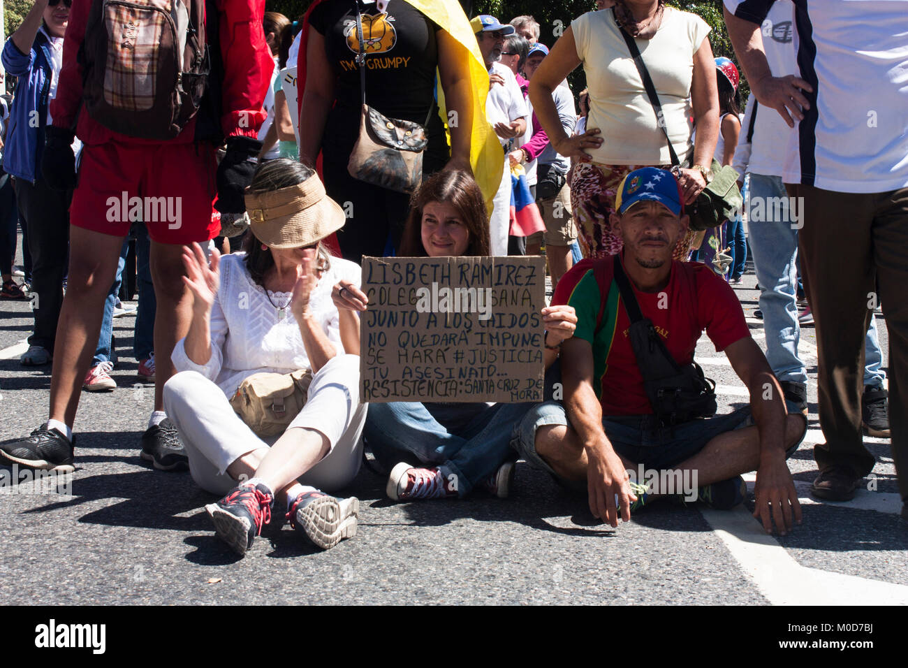 Caracas, Venezuela, 20th January, 2018. A group of demonstrators concentrated in a protest for the murdering of Oscar Perez, a police officer who rebelled against the government of Nicolas Maduro in the year 2017, who was killed during a joint operation between Venezuelan Military and the Bolivarian National Police on past Monday January 15, with another six persons in a house in El Junquito. Agustin Garcia/Alamy Live News Stock Photo