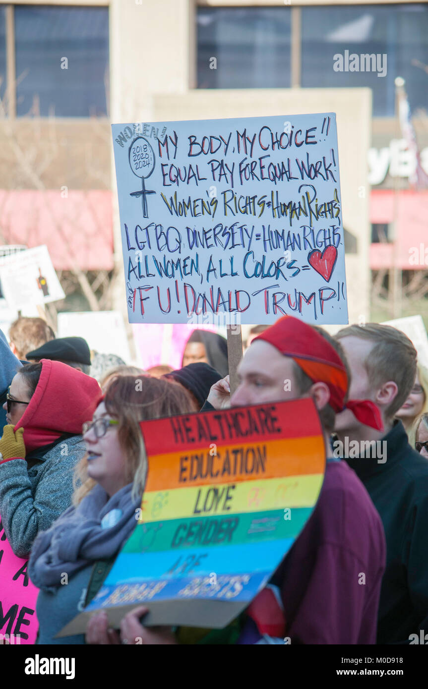 Dayton, Ohio joins the nation on Saturday January 20th by holding their own Women's Rights rally at the Montgomery County courthouse. Credit: Martin Wheeler/Alamy Live News Stock Photo